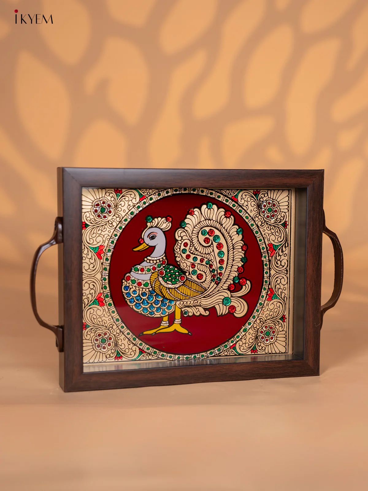 Reverse Glass Painted Tray (9x7) - Annapakshi - Maroon - KI02114 - Image 2