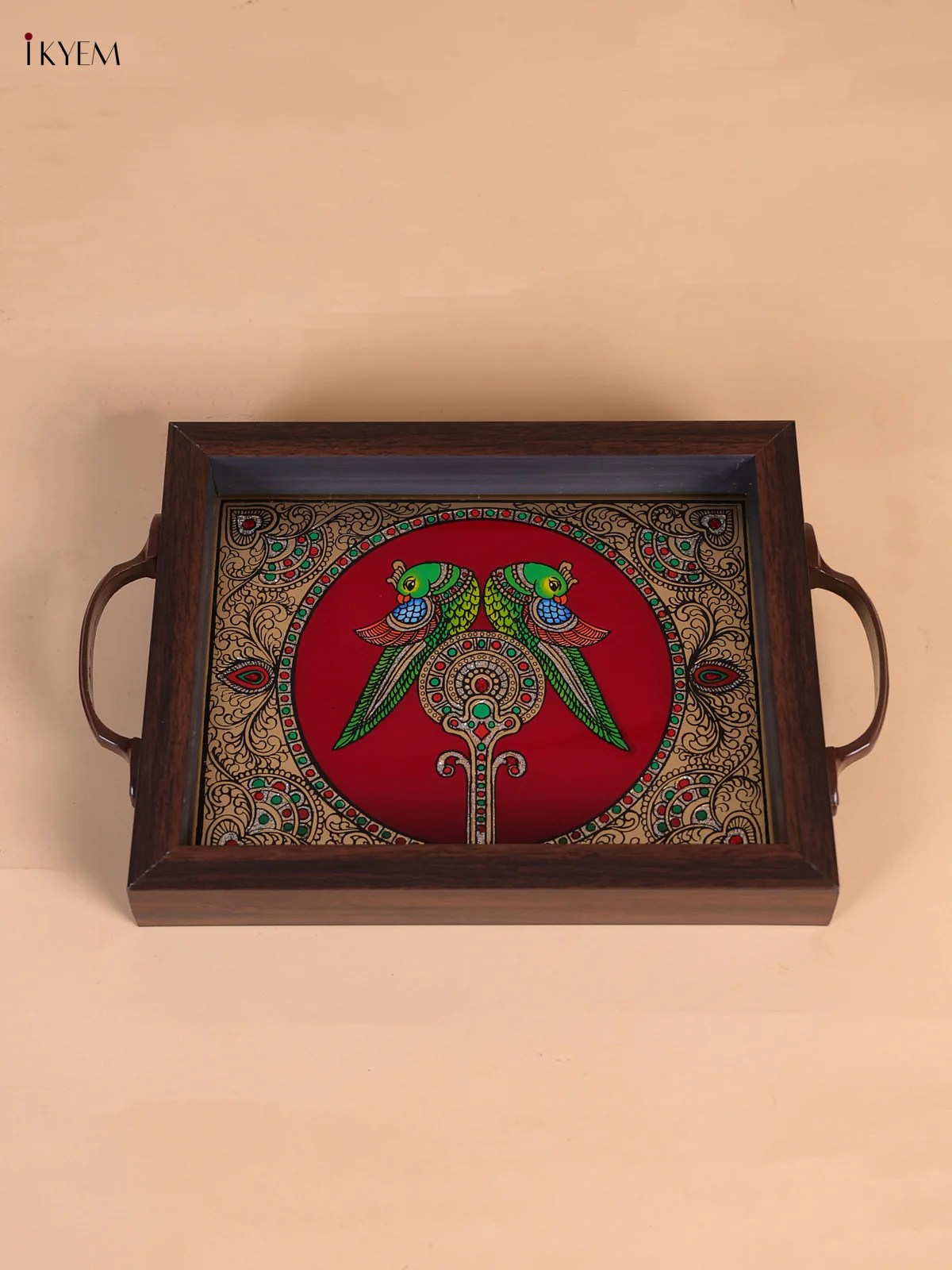 Reverse Glass Painted Tray (9x7) - Parrot - Maroon - KI02115