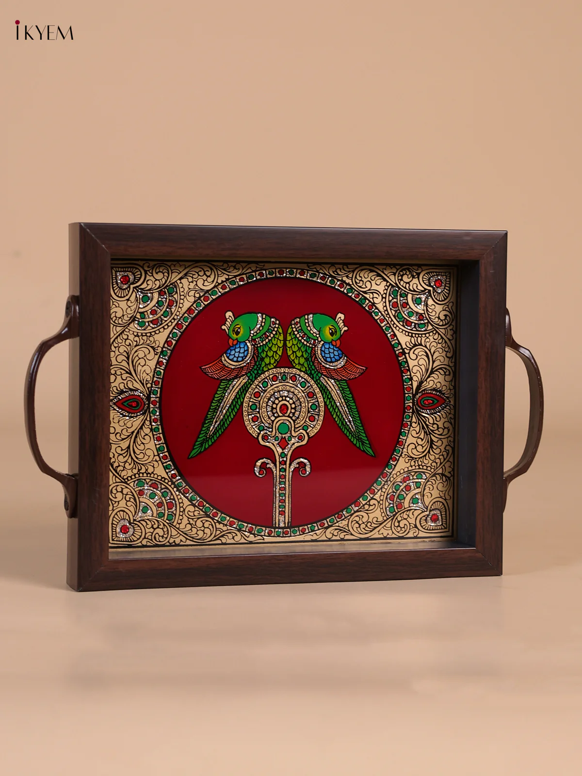 Reverse Glass Painted Tray (9x7) - Parrot - Maroon - KI02115 - Image 3