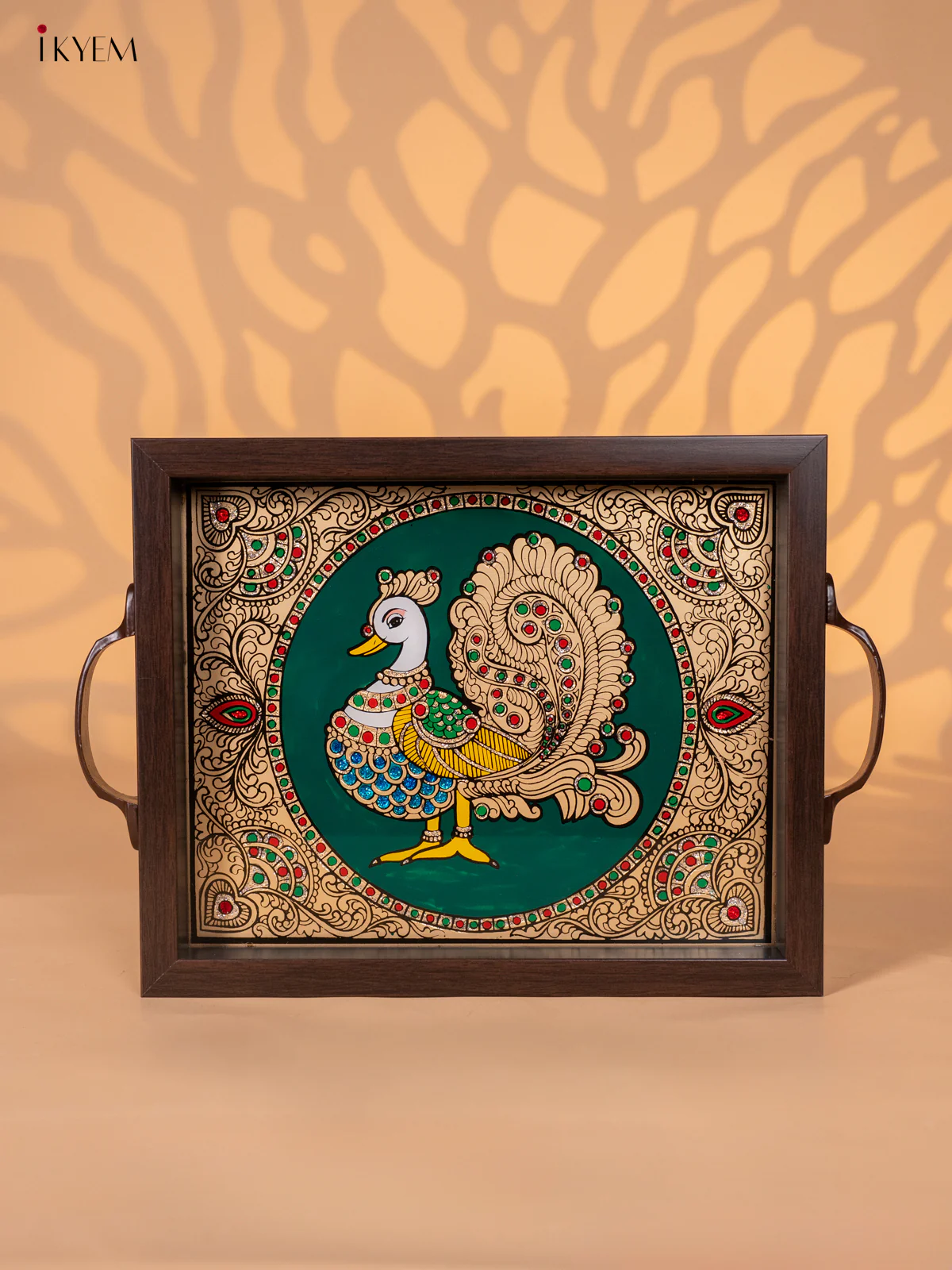 Reverse Glass Painted Tray (11x9) - Annapakshi - Green - KI02120