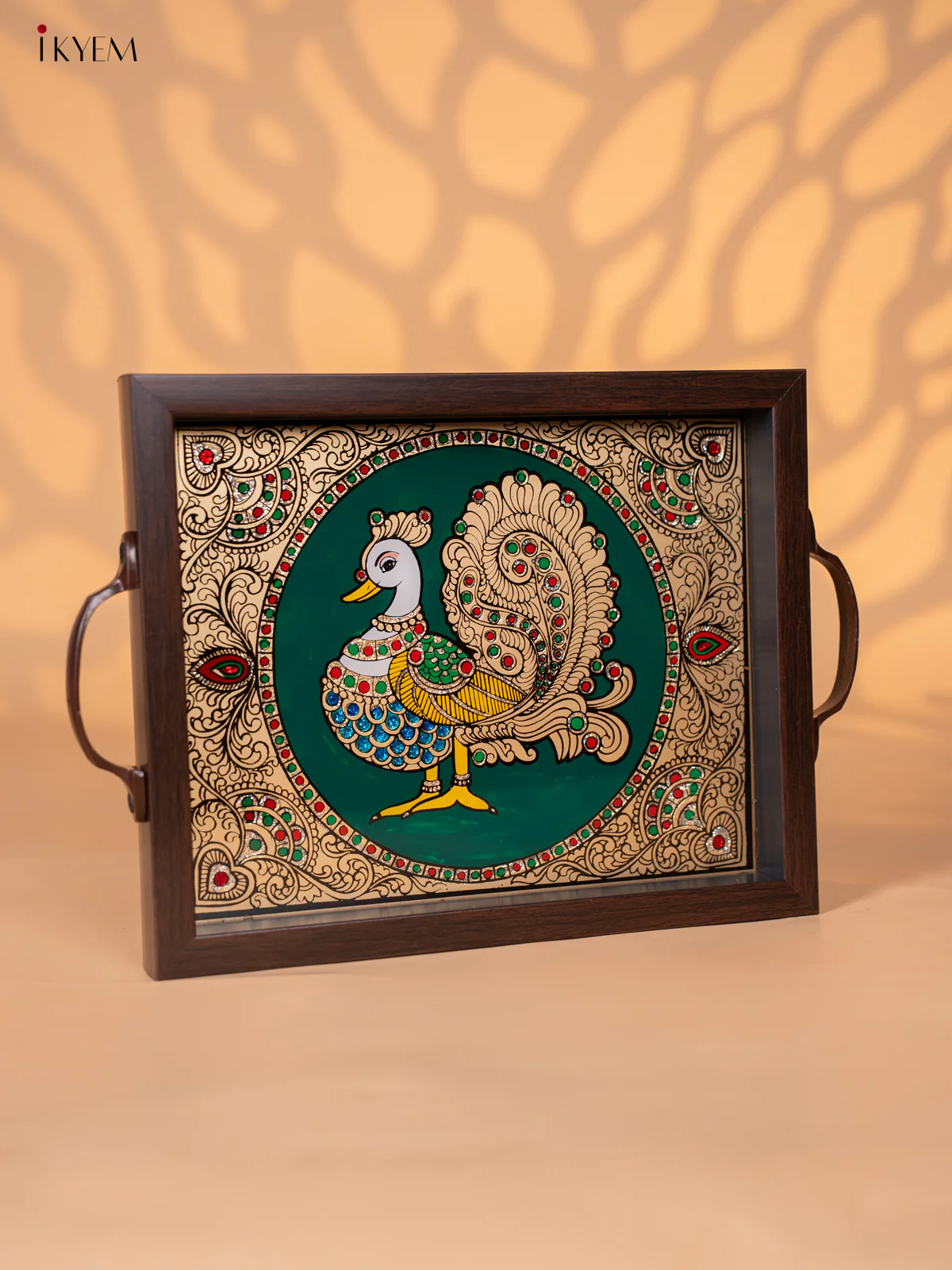 Reverse Glass Painted Tray (11x9) - Annapakshi - Green - KI02120 - Image 2