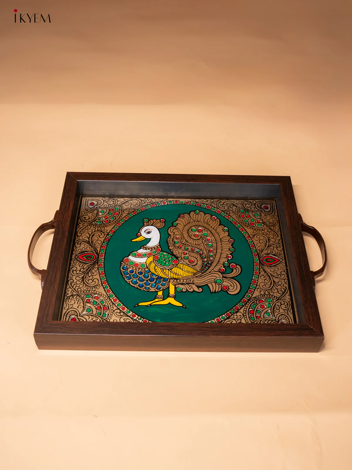 Reverse Glass Painted Tray (11x9) - Annapakshi - Green - KI02120 - Image 3