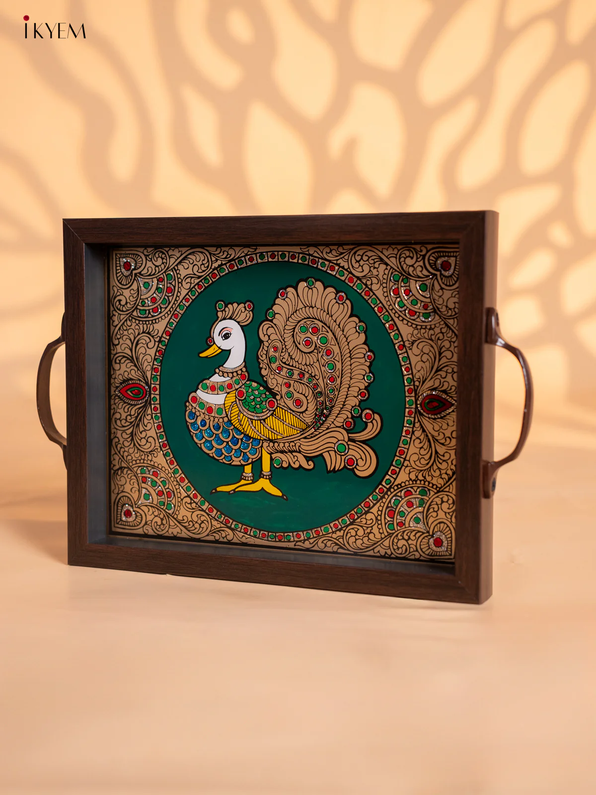 Reverse Glass Painted Tray (11x9) - Annapakshi - Green - KI02120 - Image 4