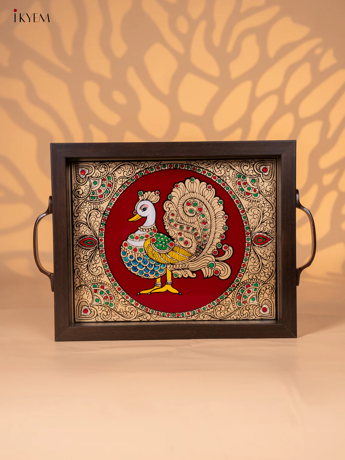 Reverse Glass Painted Tray (11x9) - Annapakshi - Maroon - KI02121