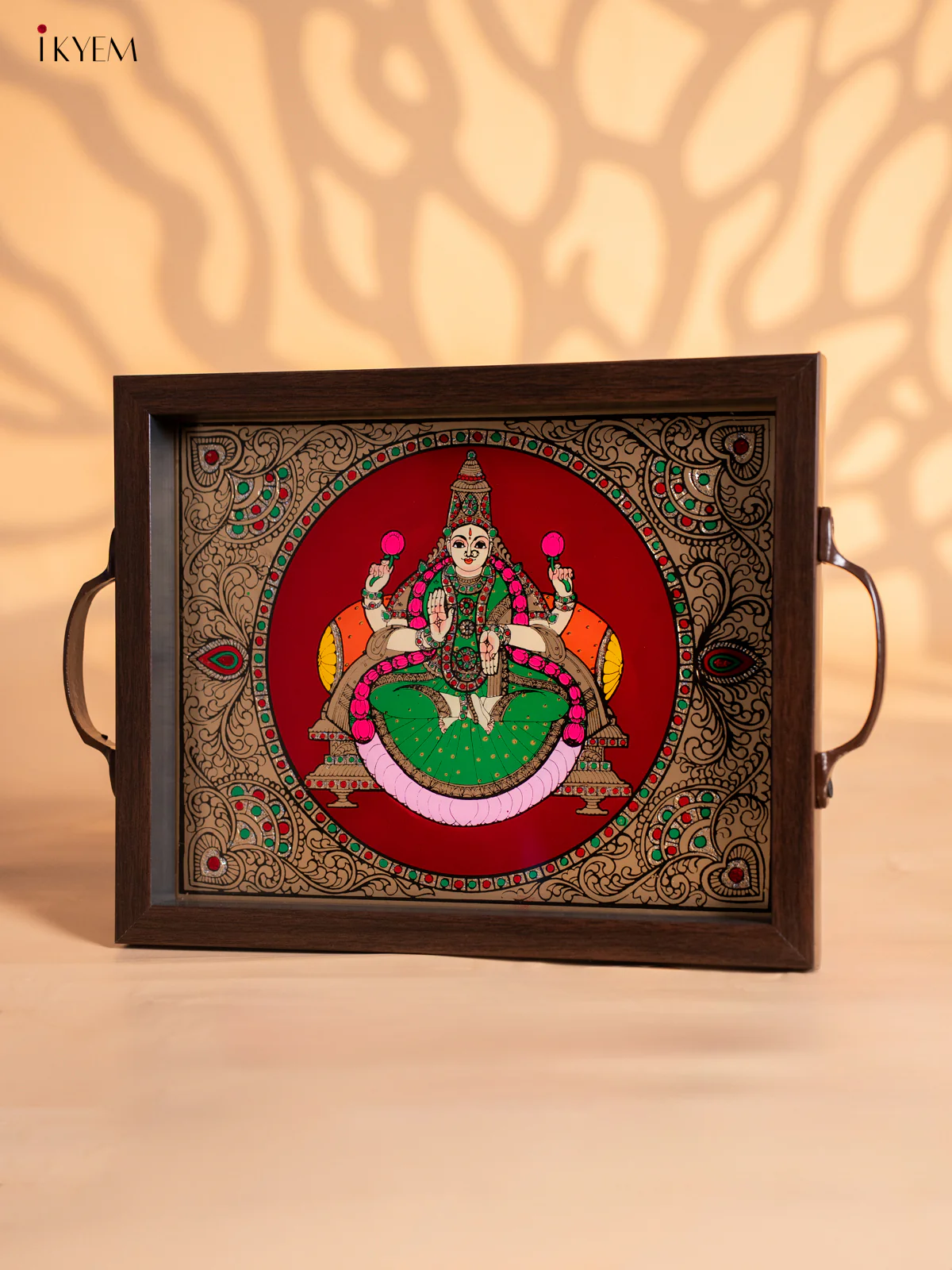 Reverse Glass Painted Tray (11x9) - Lakshmi - Maroon - KI02124 - Image 4