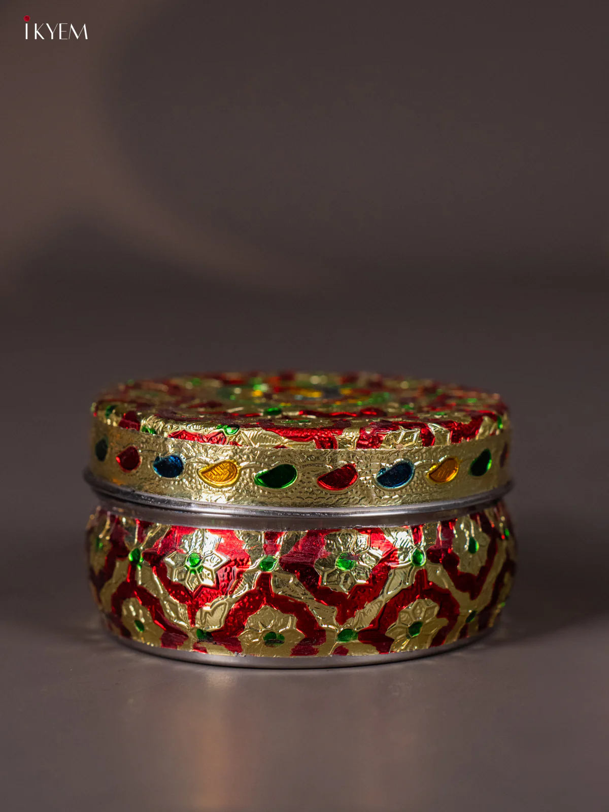 Red Meenakari Storage Box with Peacock Design - (4× 4) Inch - KI02141 - Image 2