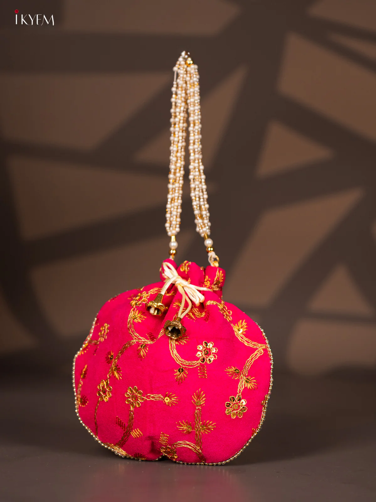 Potli Bag with Embroidered Floral Design & Gold Zari Pink - KI02148 - Image 2