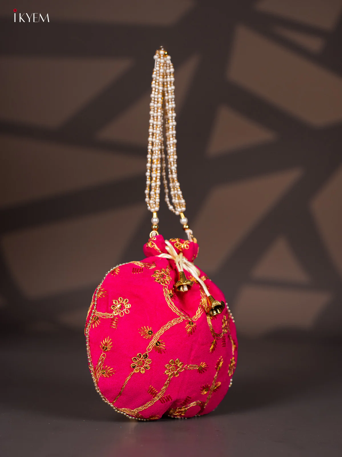 Potli Bag with Embroidered Floral Design & Gold Zari Pink - KI02148 - Image 3