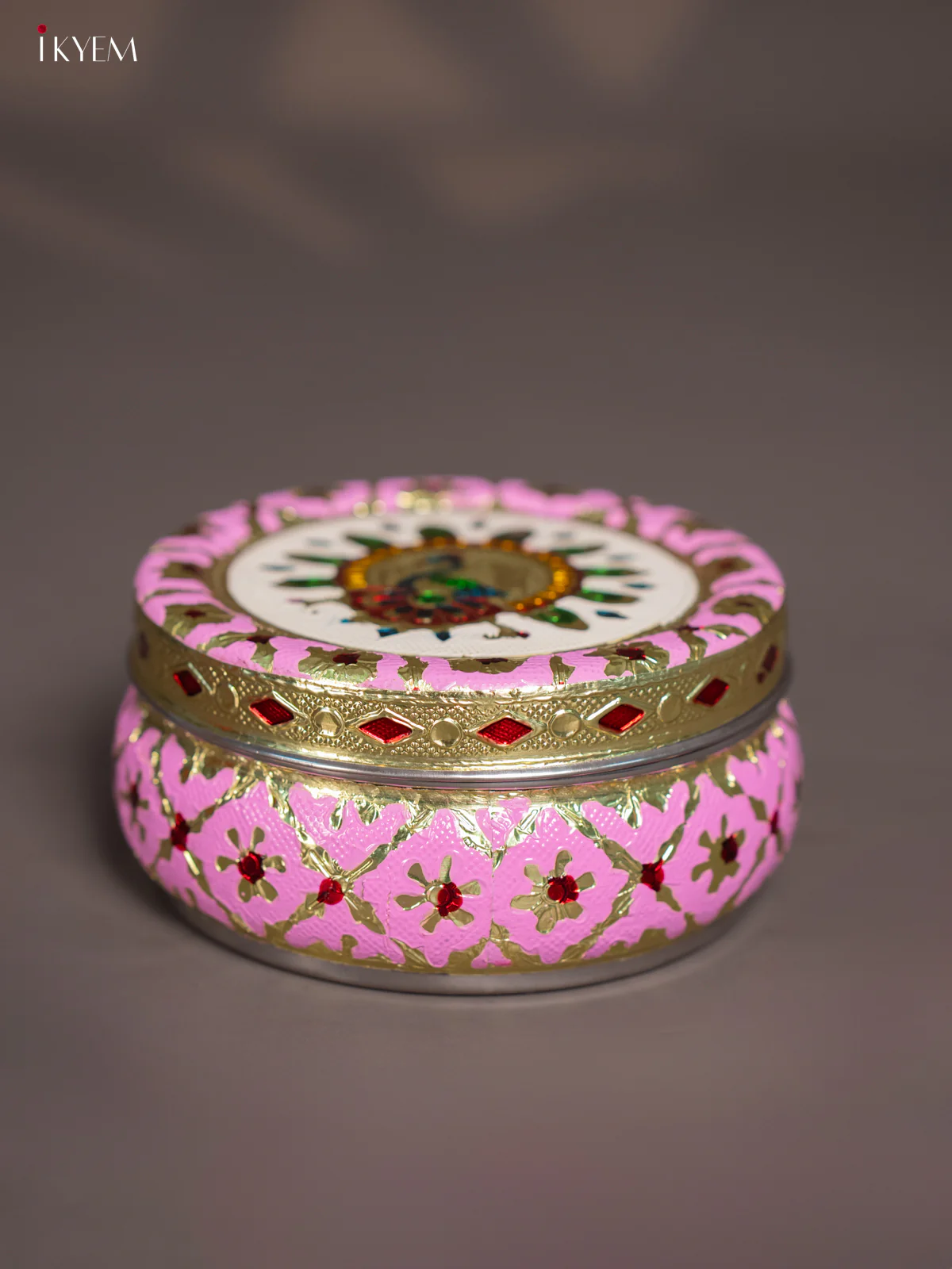 Meenakari dabba Pink with Gold - (5x5) - KI03111