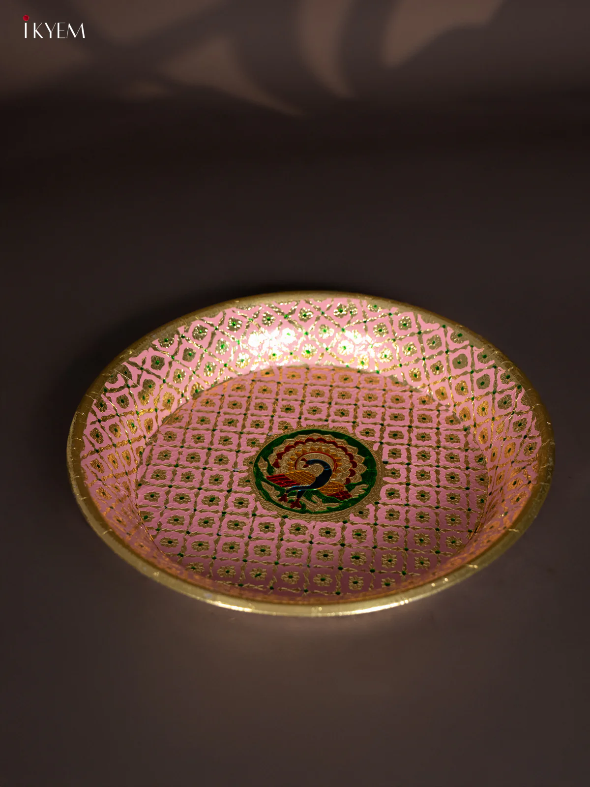 Peacock Design Meenakari Plate - Pink - (15.5x15.5) Inches - KI03116 - Image 3