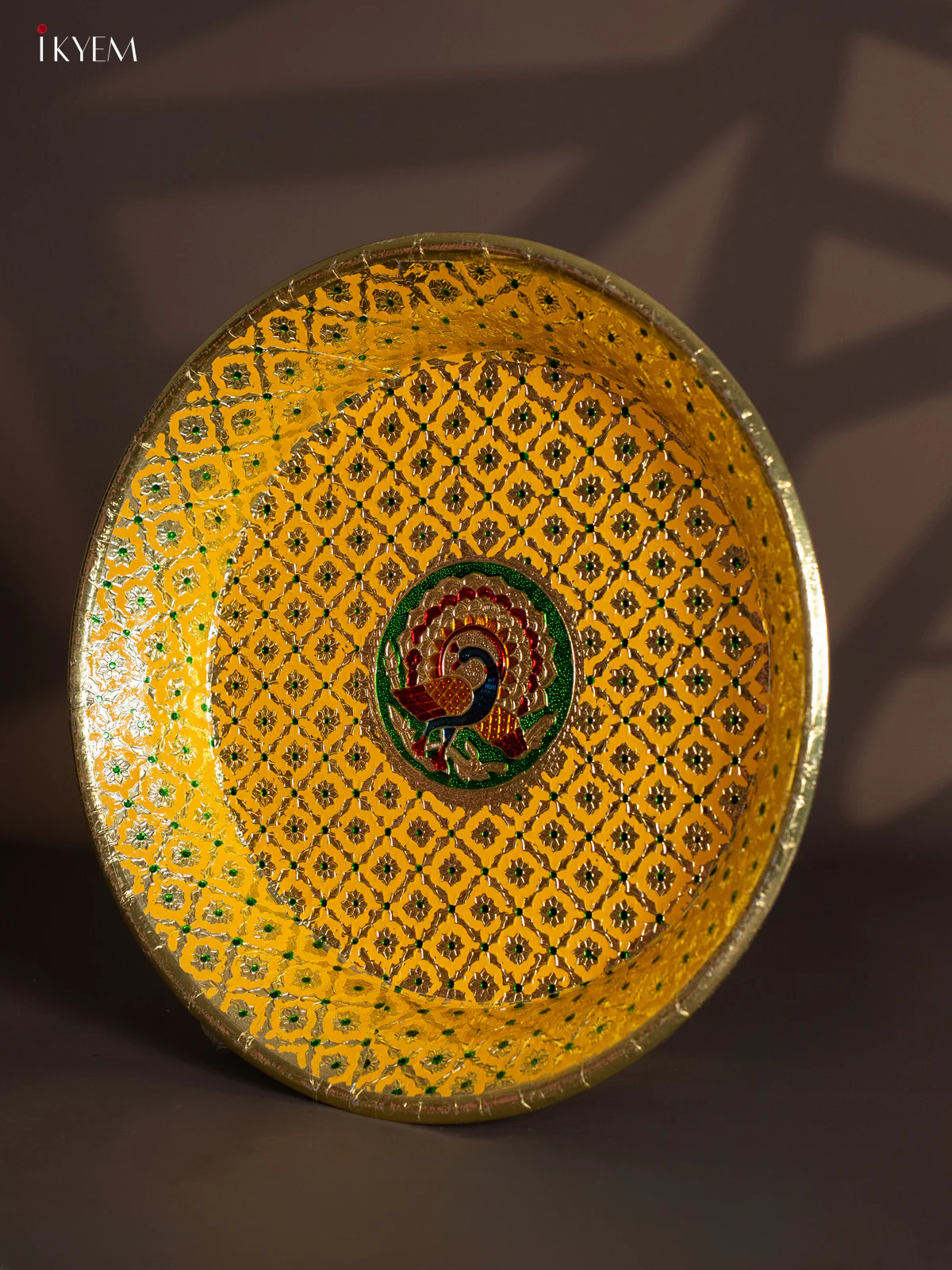 Peacock Design Meenakari Plate - Yellow - (15.5x15.5) Inches - KI03117 - Image 3