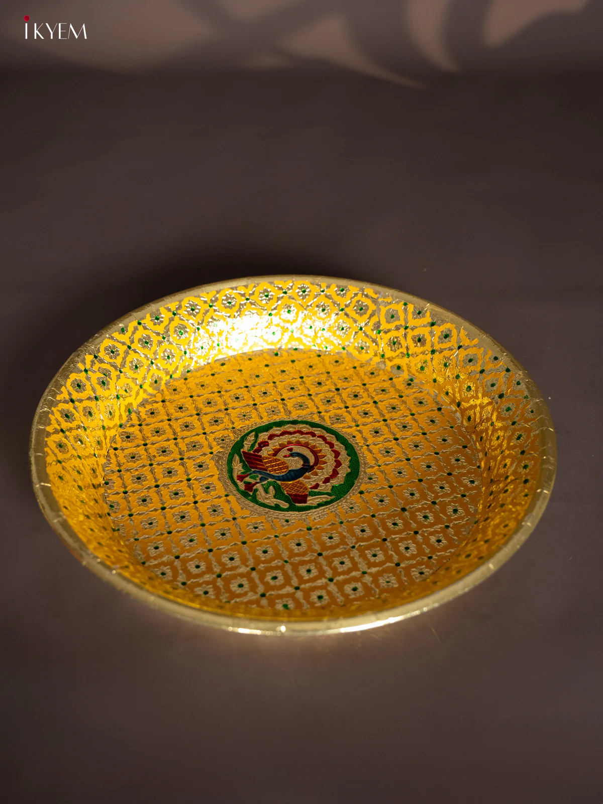 Peacock Design Meenakari Plate - Yellow - (15.5x15.5) Inches - KI03117 - Image 4