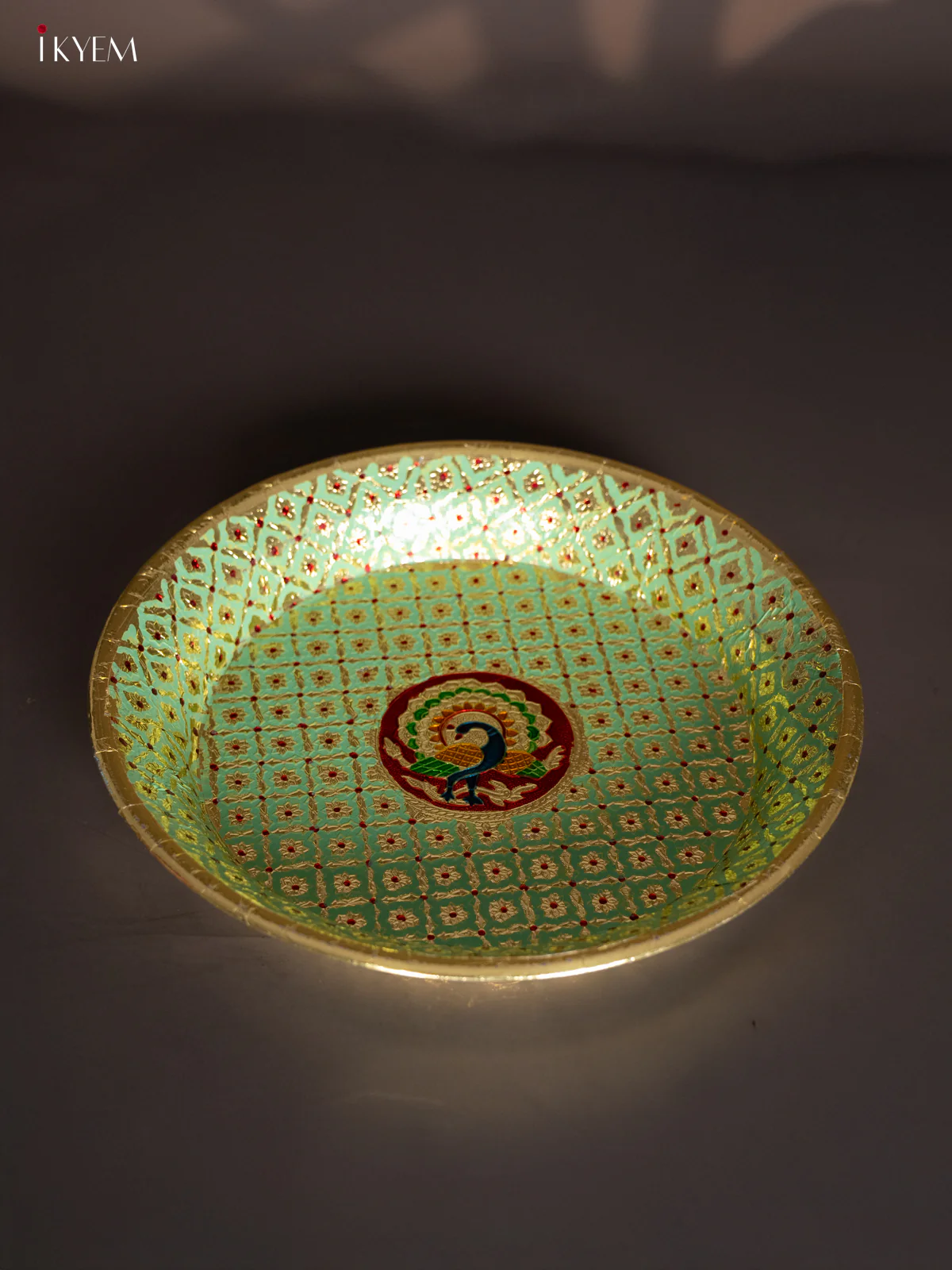 Peacock Design Meenakari Plate - Green (15.5x15.5) Inches - KI03118 - Image 3