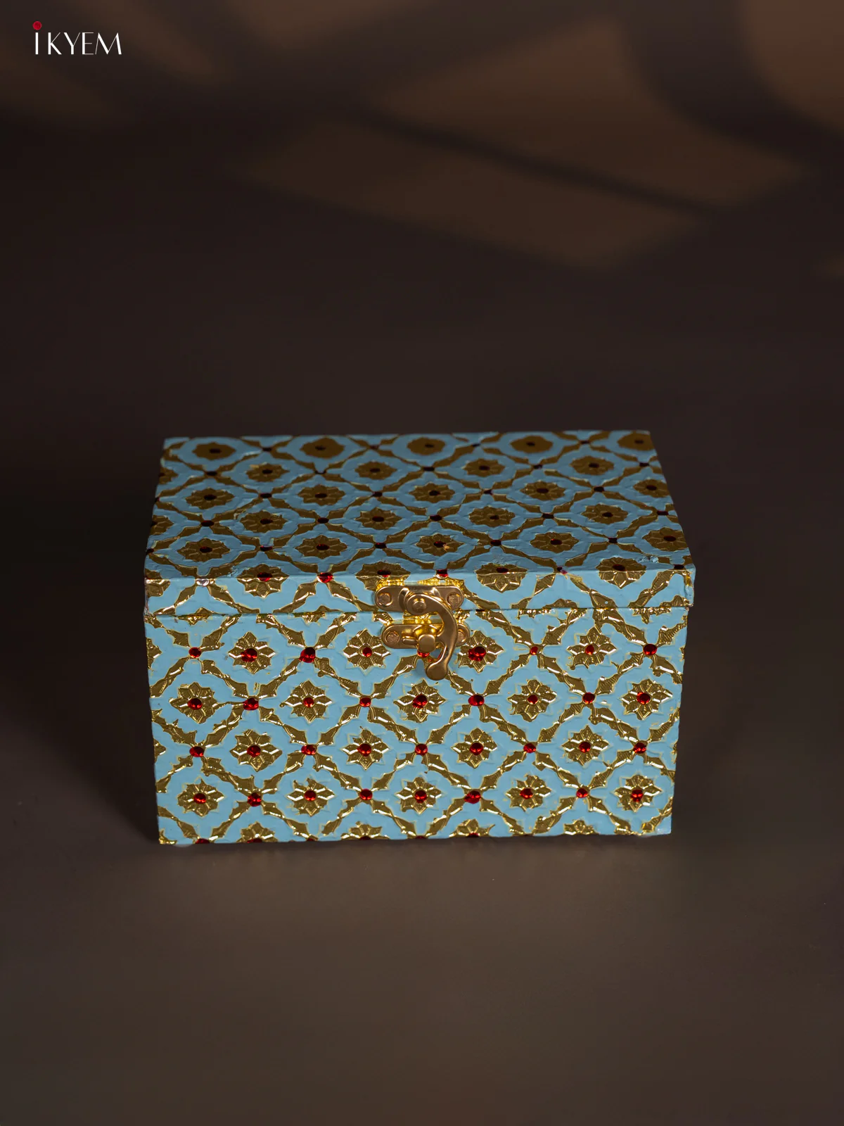 Meenakari Wooden Dry Fruit Box 2 Jar with Gless - Blue - KI03129