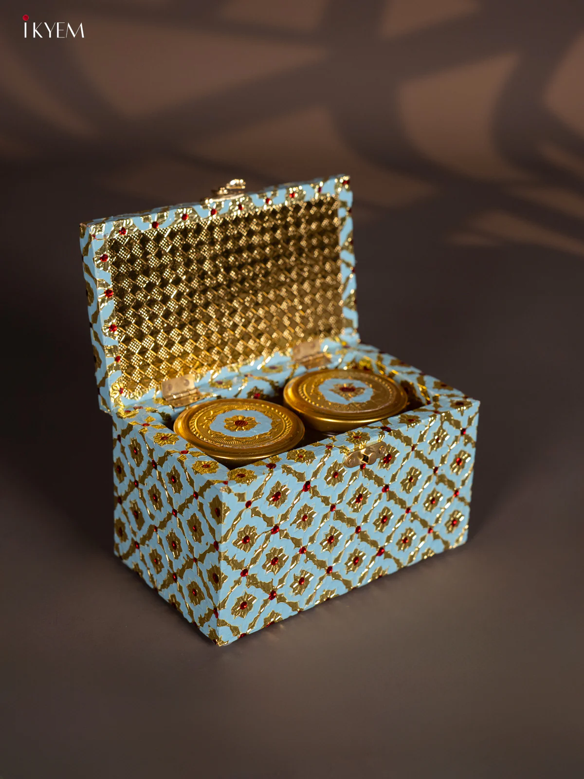 Meenakari Wooden Dry Fruit Box 2 Jar with Gless - Blue - KI03129 - Image 2