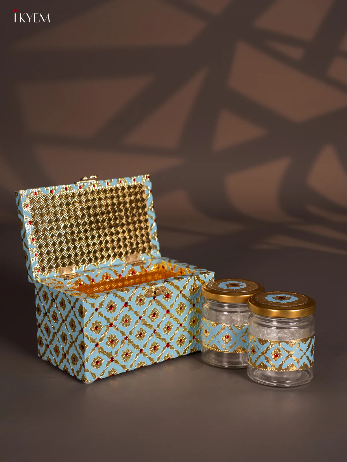Meenakari Wooden Dry Fruit Box 2 Jar with Gless - Blue - KI03129 - Image 3