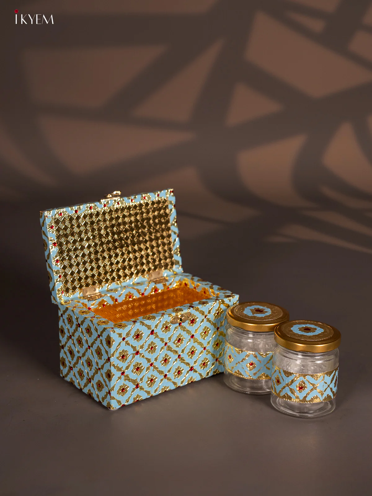 Meenakari Wooden Dry Fruit Box 2 Jar with Gless - Blue - KI03129 - Image 4