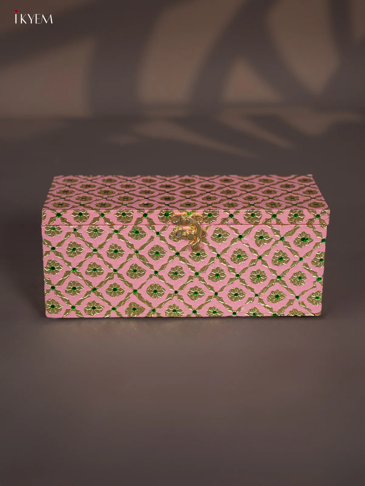 Meenakari Wooden Dry Fruit Box 3 Jar with Gless - Pink - KI03132