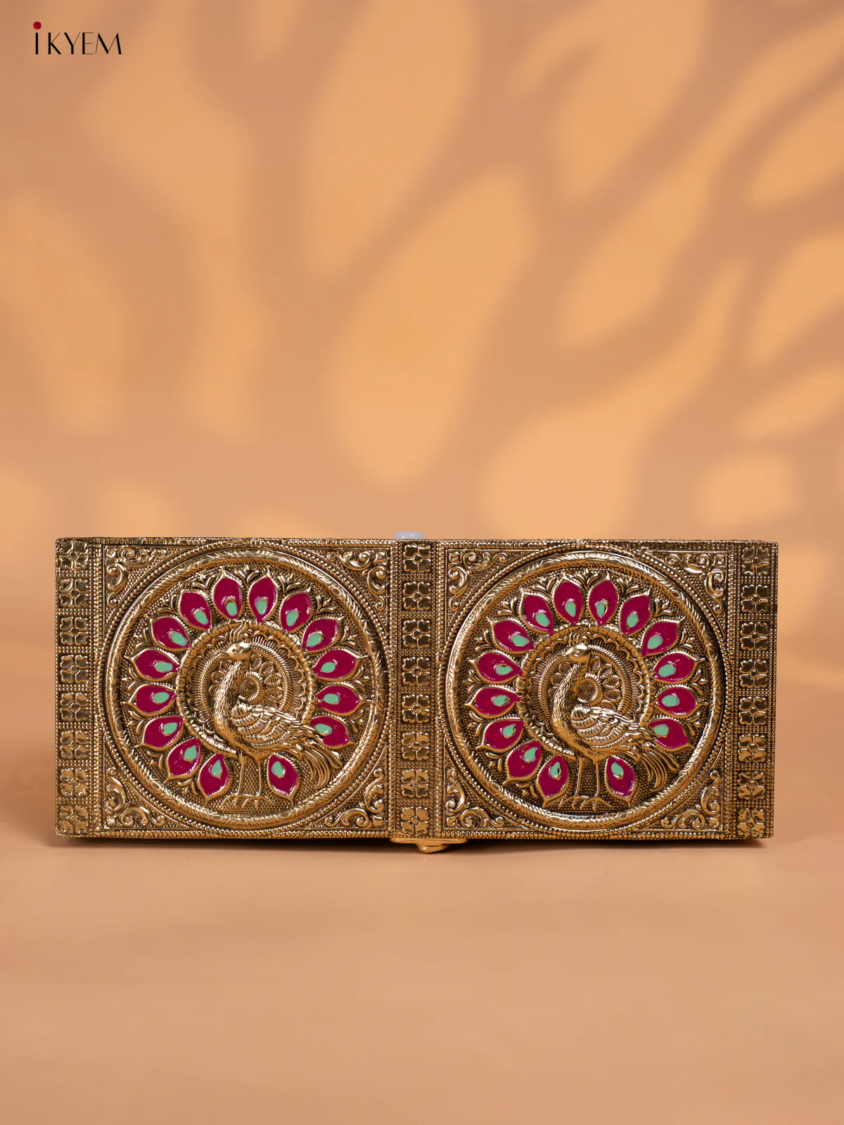 Meenakari Wooden Dry Fruit Box 3 Jar with Gless - Peacock design - KI03134 - Image 3