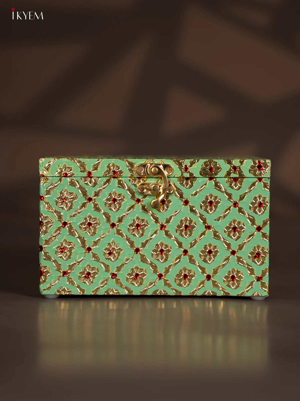 Meenakari Wooden Dry Fruit Box 4 Jar with Gless - Pista Green - Image 5