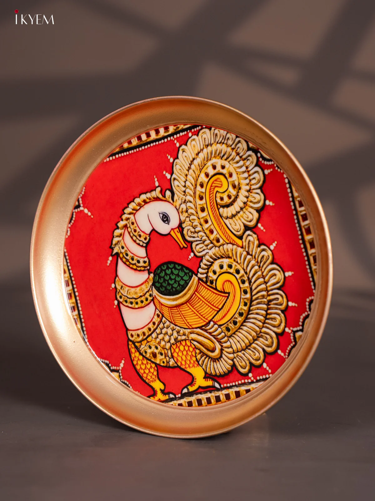Brass Plate Peacock Orange & Green - 8 inches - KI06111 - Image 4