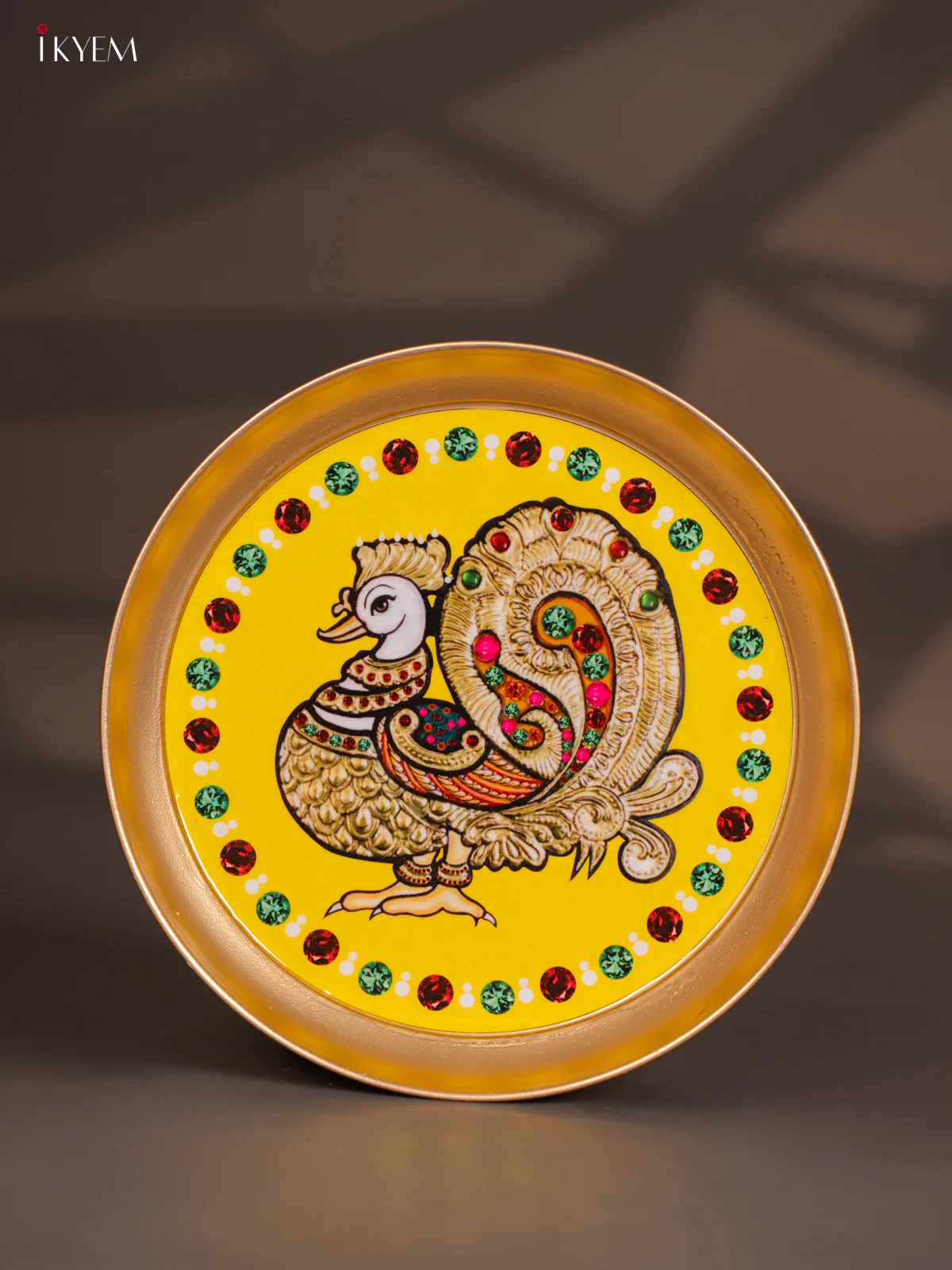 Brass Coated Plate Peacock - Yellow - 8 Inches - KI06117