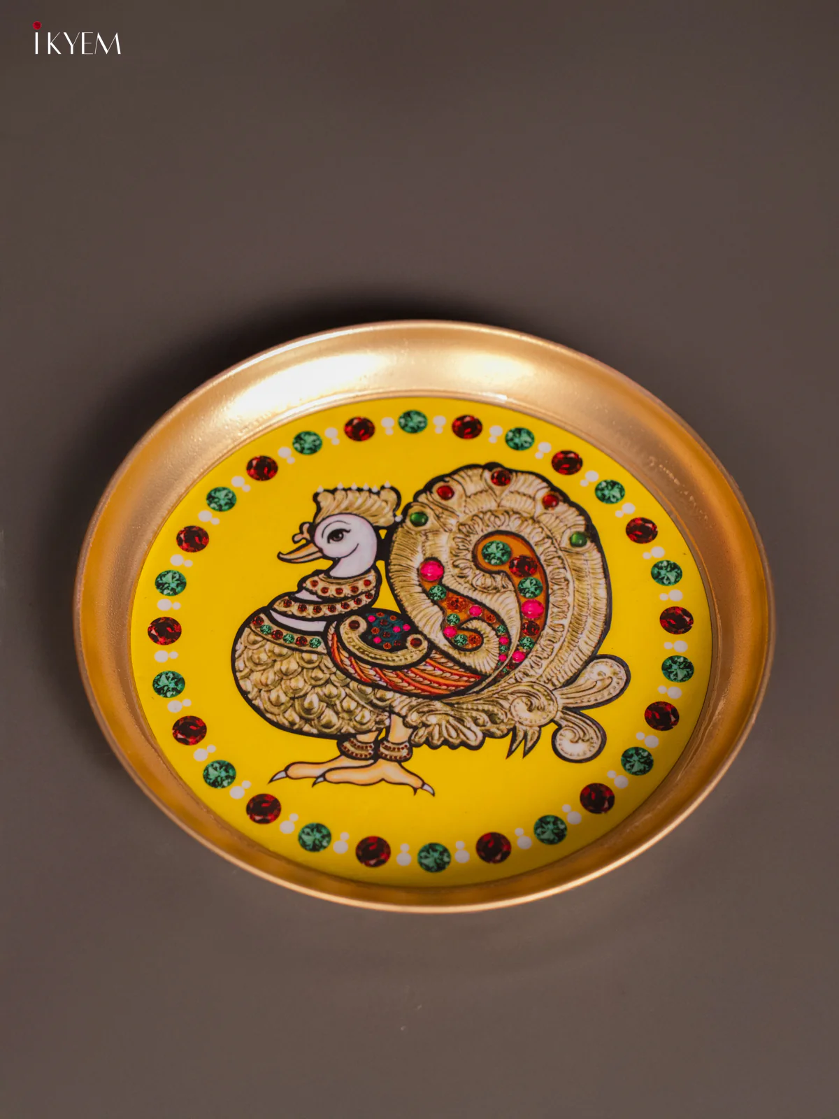 Brass Coated Plate Peacock - Yellow - 8 Inches - KI06117 - Image 3