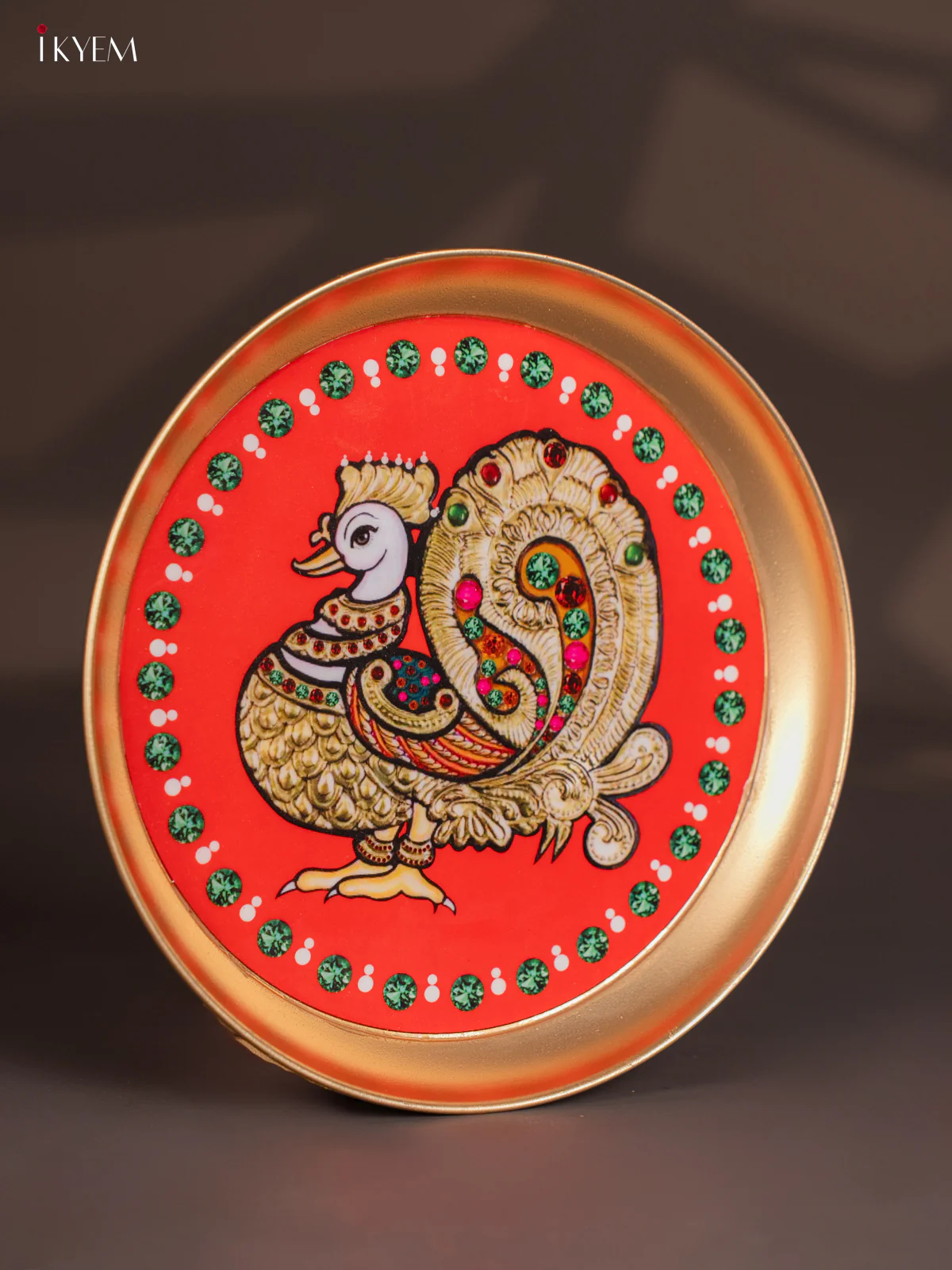Brass Coated Plate Peacock- Red - 8 Inches - KI06118 - Image 2