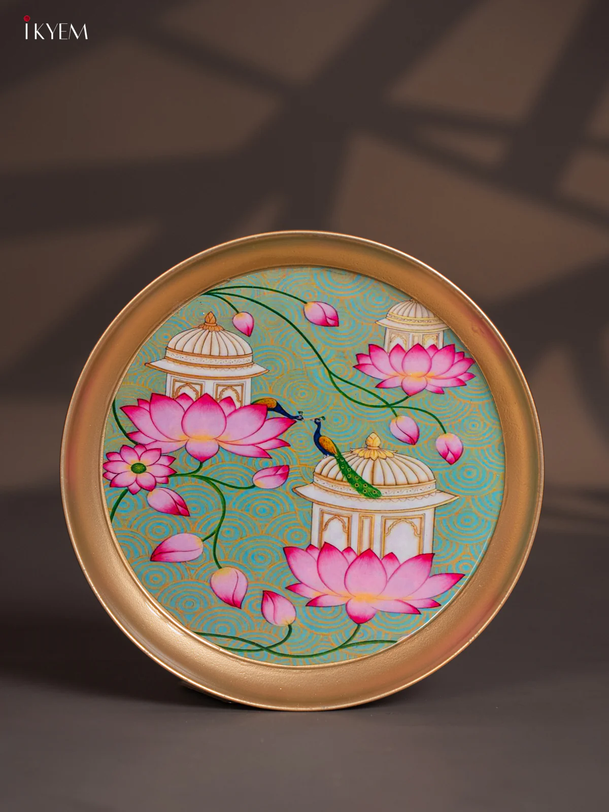 Brass Coated Plate Pichwai - Light green - 8 Inches - KI06135