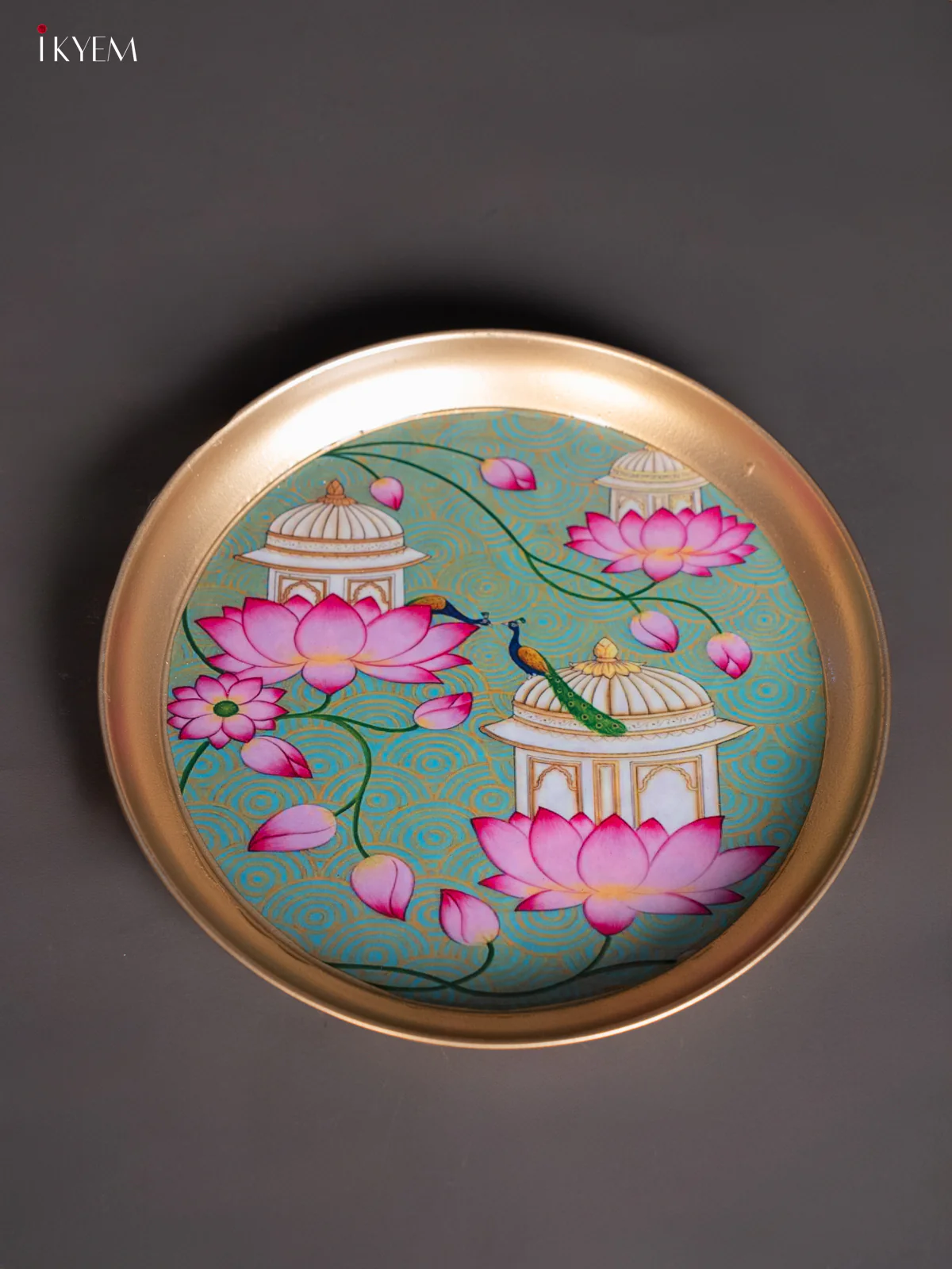 Brass Coated Plate Pichwai - Light green - 8 Inches - KI06135 - Image 3