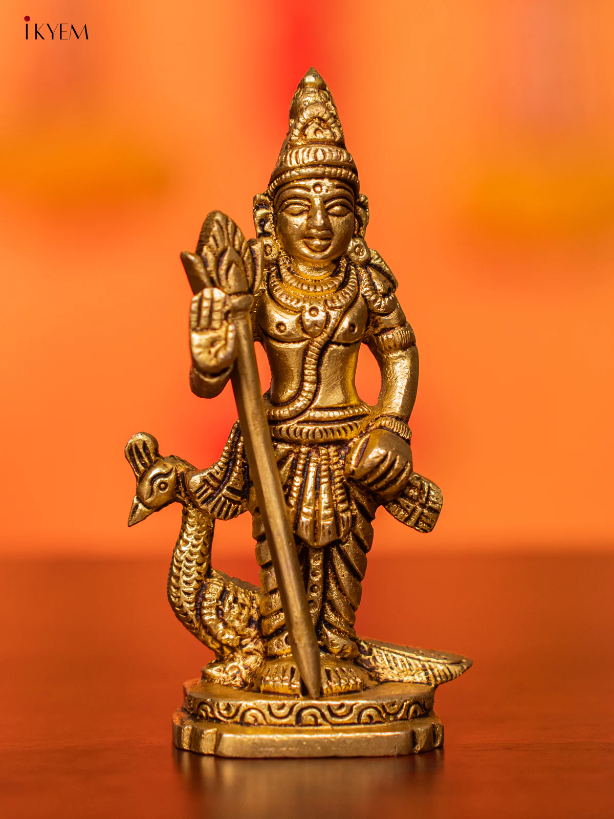Brass Murugar with Peacock Idol - 4.5 Inches - KI07133