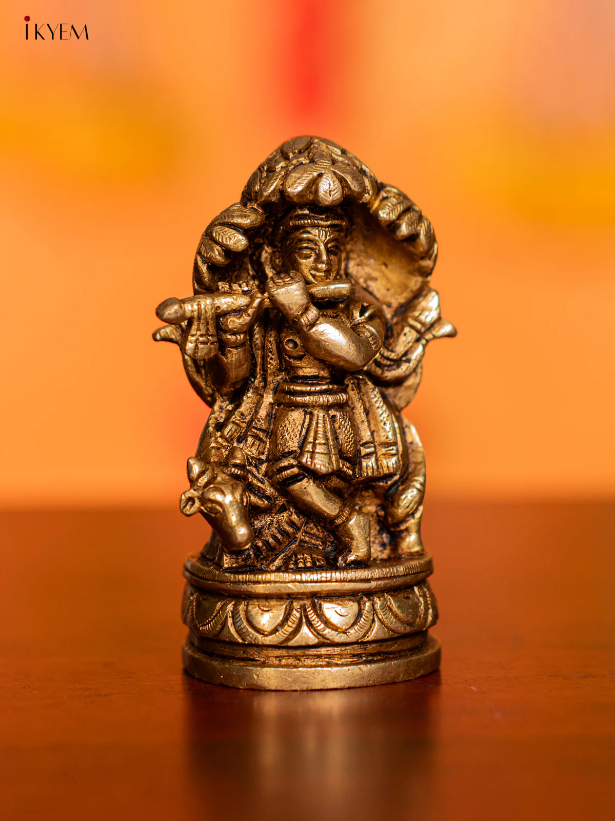 Brass Krishana with Cow & Kalpavriksha Idol - KI07140 - Image 2