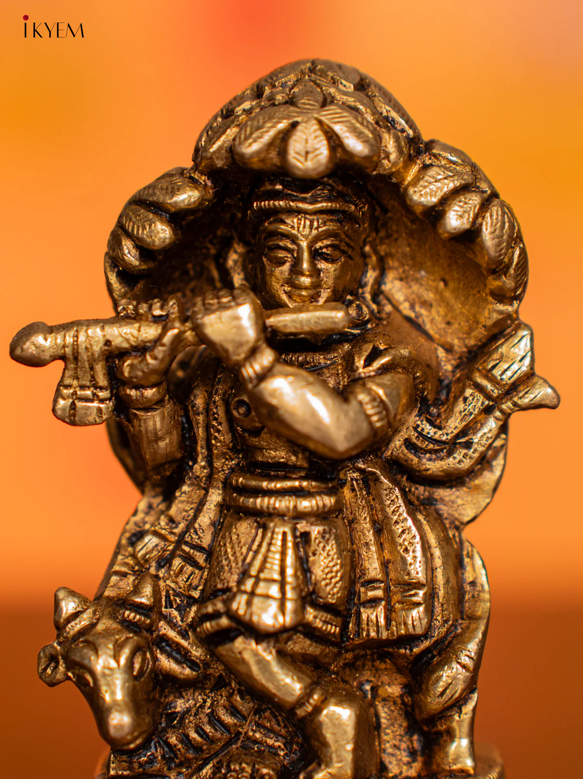 Brass Krishana with Cow & Kalpavriksha Idol - KI07140 - Image 3