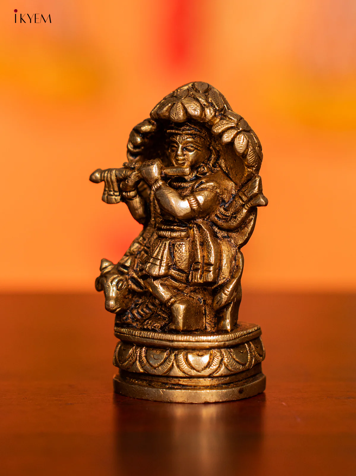 Brass Krishana with Cow & Kalpavriksha Idol - KI07140 - Image 4