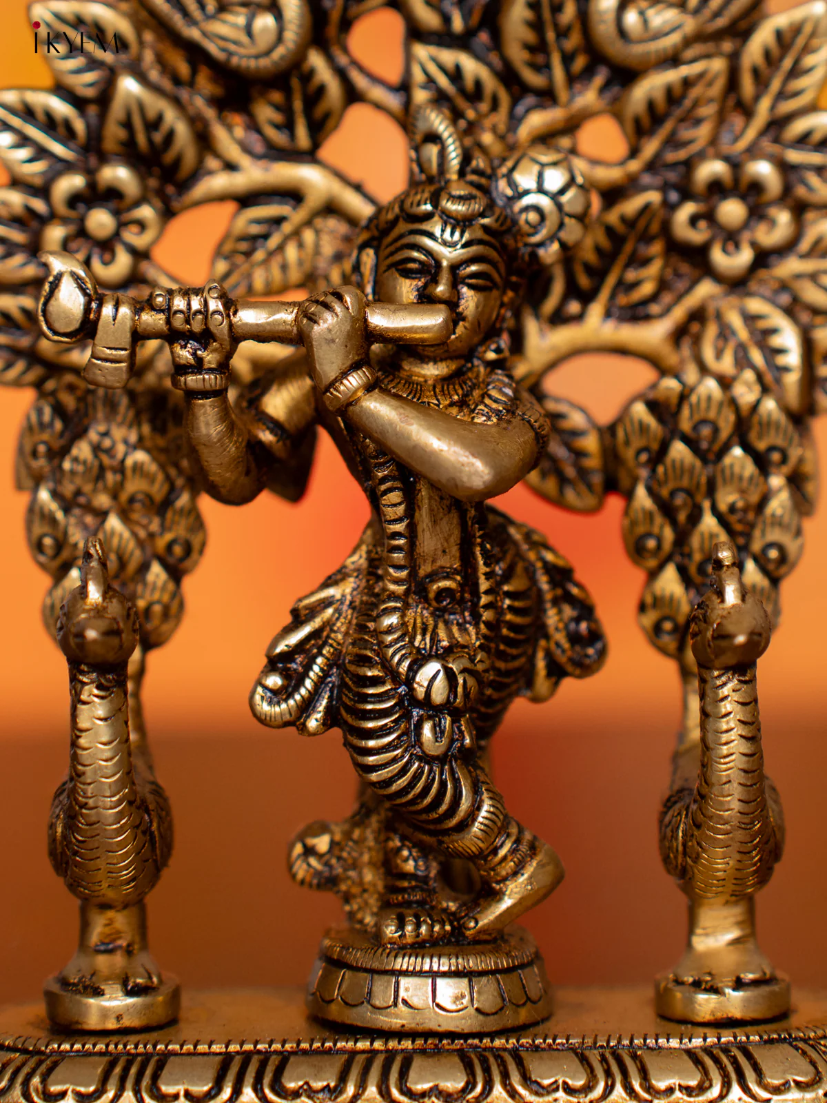 Brass Krishana with Tree & Peacock Idol - 5 Inch - KI07151 - Image 2