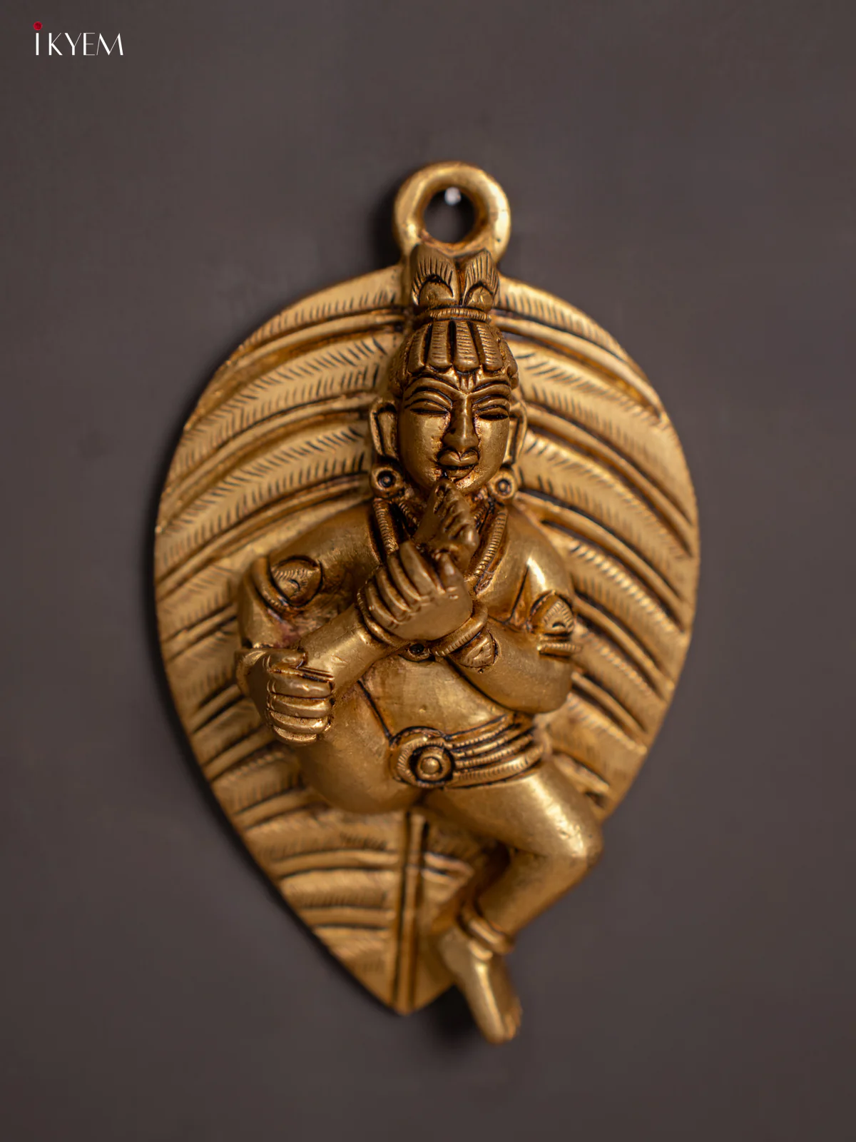 Brass Baby Krishna with Banyan Leaf - 4.5 Inch - KI07157 - Image 3