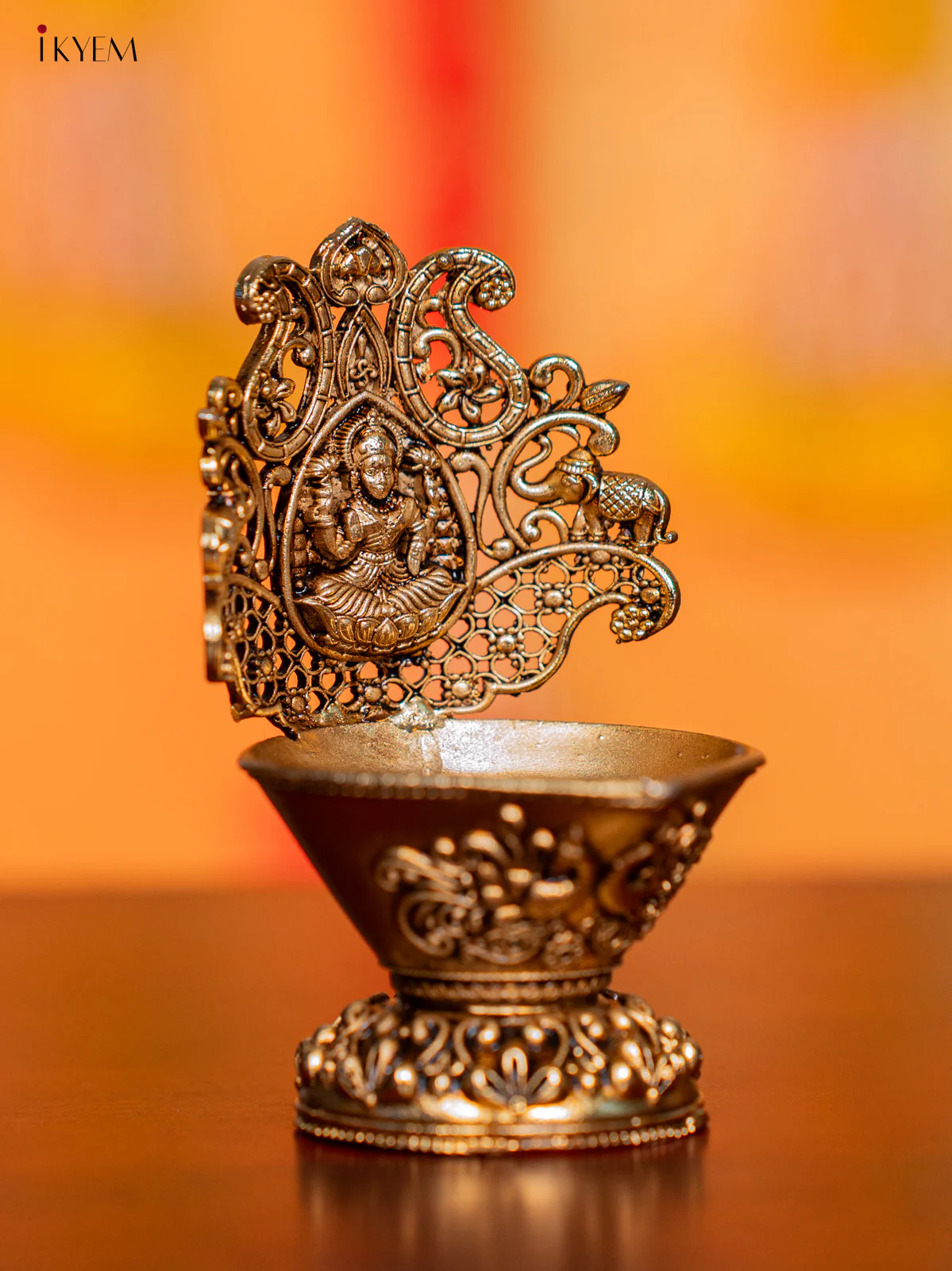Brass Diya with Gaja Lakshmi - 4 Inches - KI07163 - Image 2