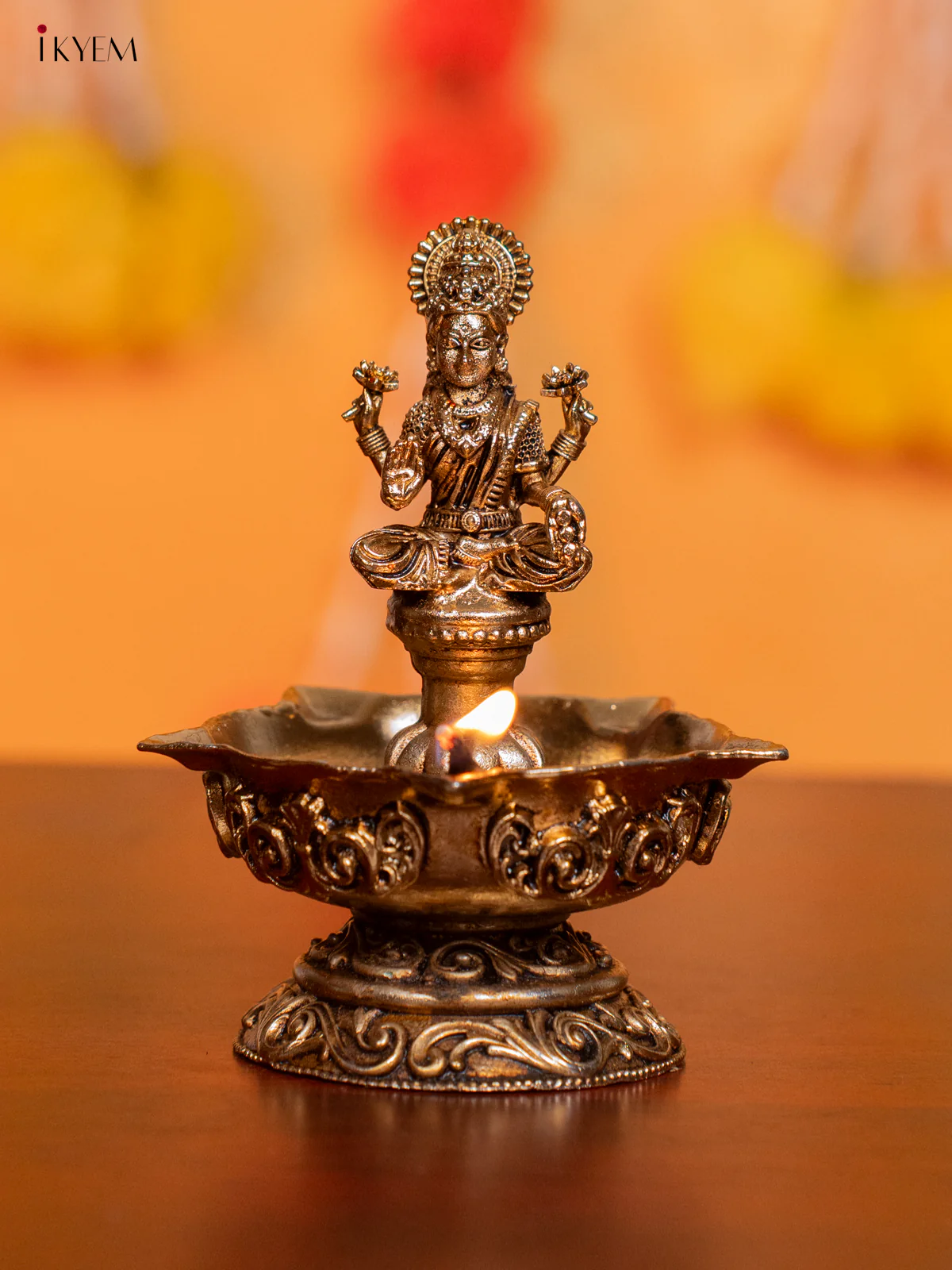 Brass 5-face Lakshmi Diya - 4 Inches - KI07166