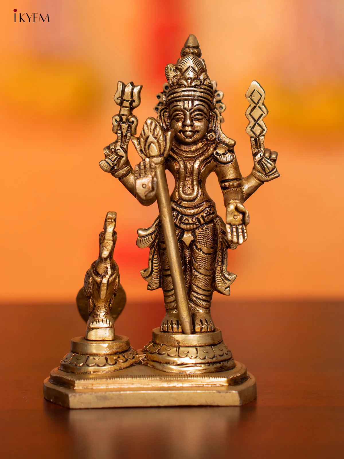 Brass Murugan with Peacock Idol - 5.5. Inches - KI07177