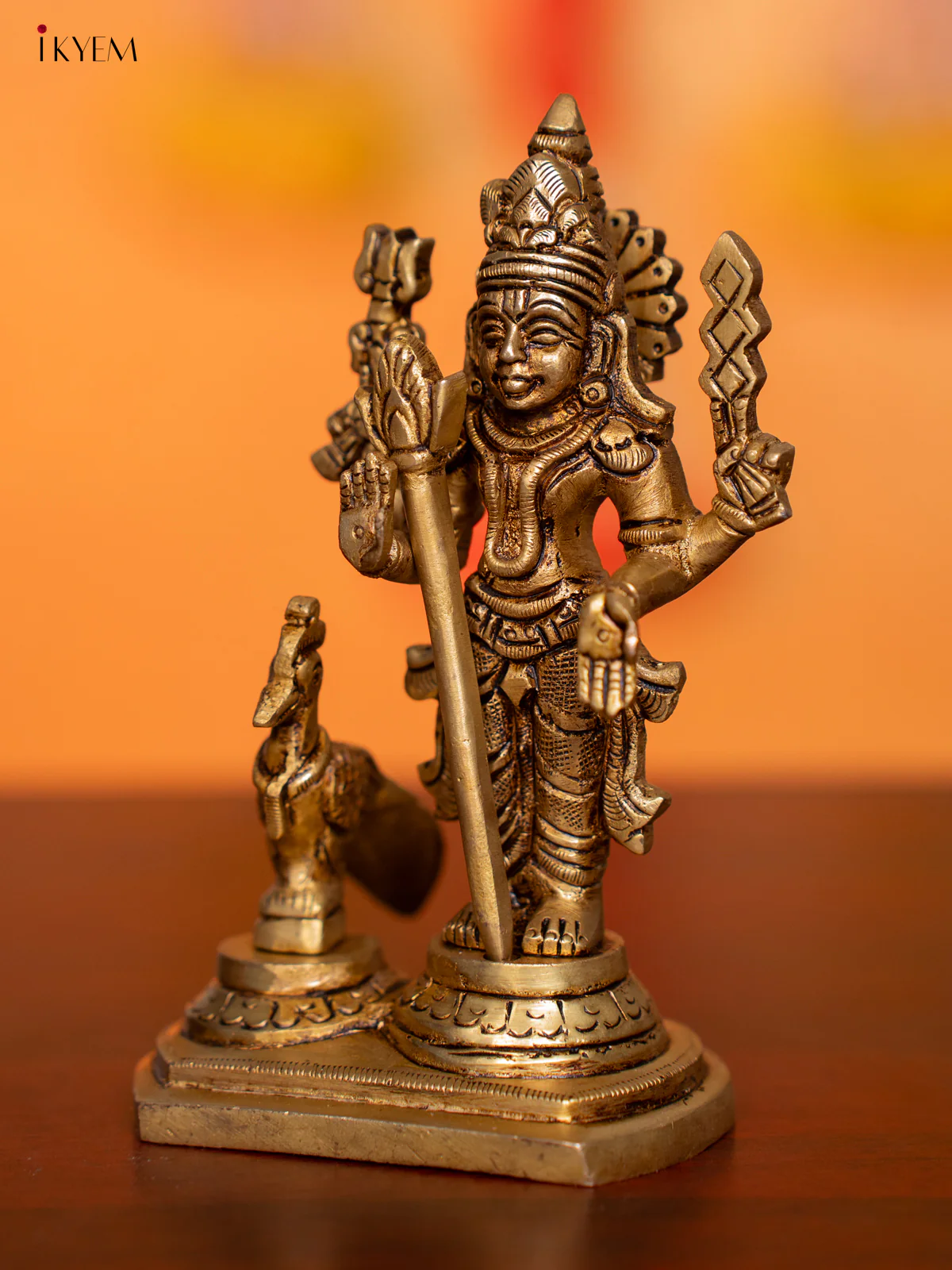 Brass Murugan with Peacock Idol - 5.5. Inches - KI07177 - Image 2