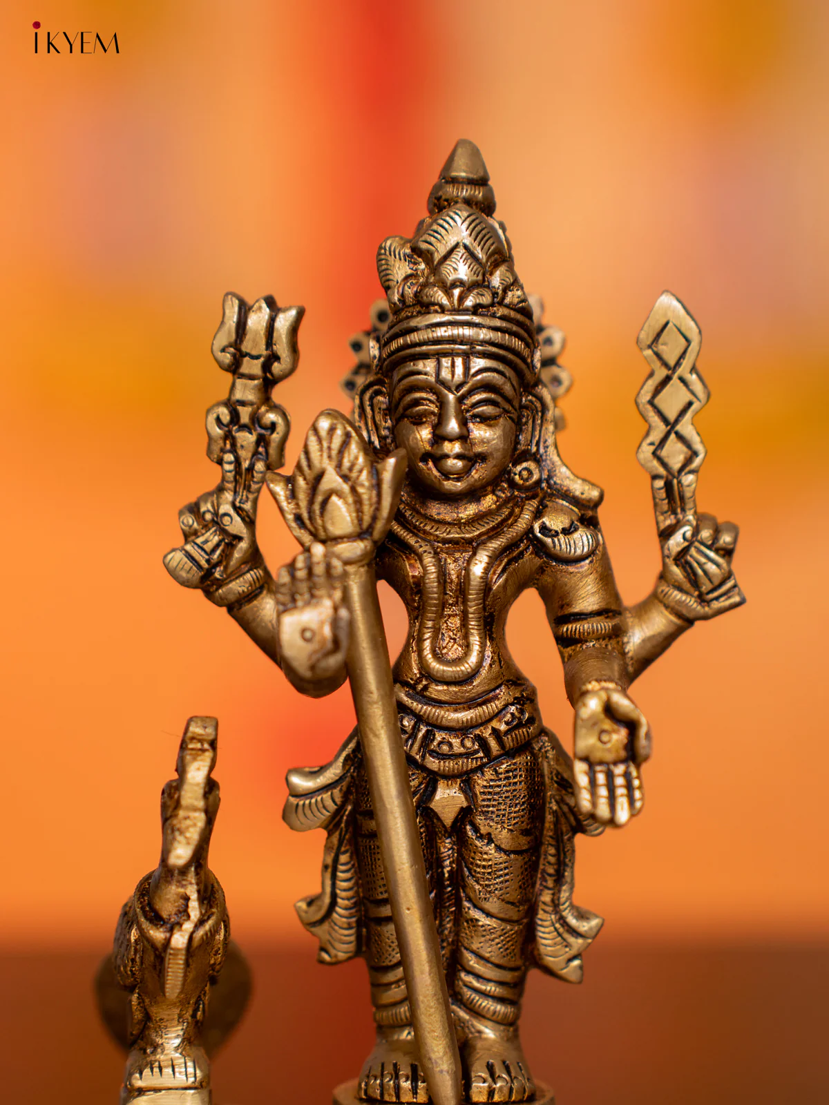Brass Murugan with Peacock Idol - 5.5. Inches - KI07177 - Image 4