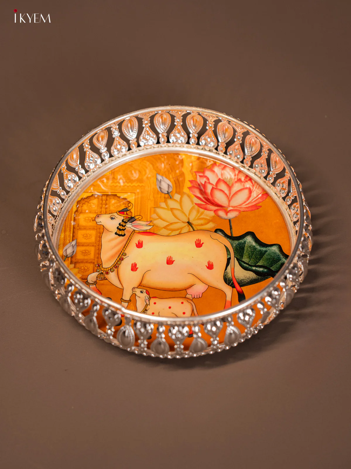 Digital Printed German Silver Tray - Cow & calf Yellow - 6 Inches - KI10115 - Image 3