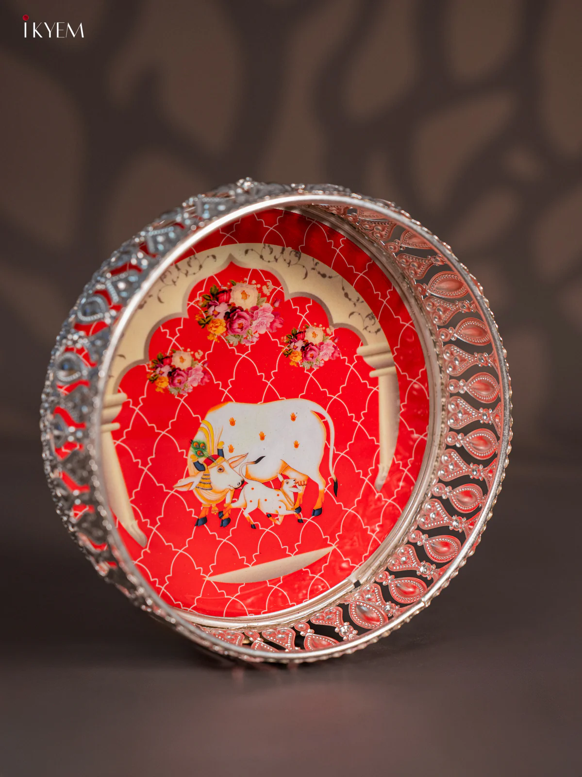 Digital Printed German Silver Tray - Cow & calf Red - 6 Inches - KI10116 - Image 2