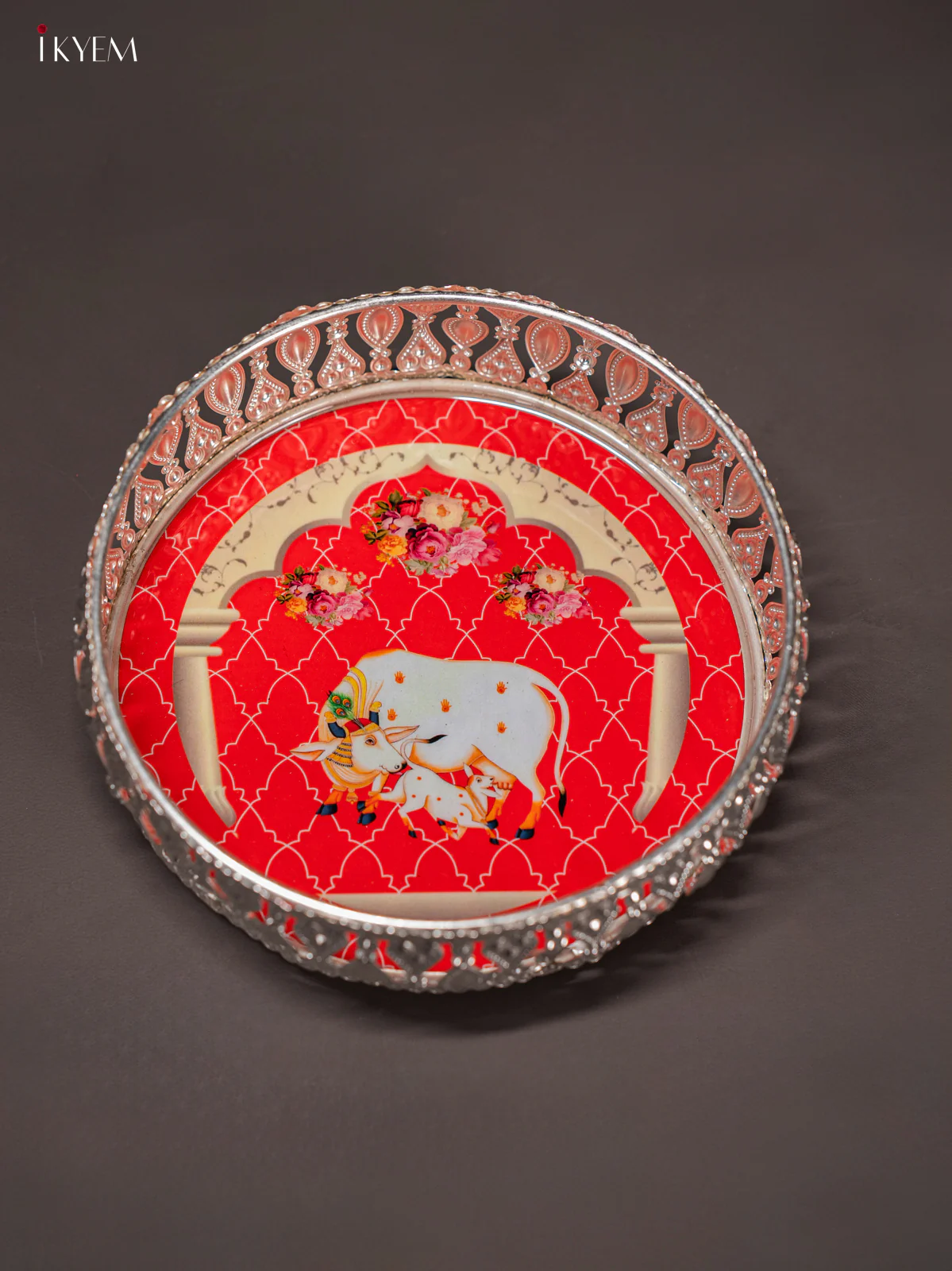 Digital Printed German Silver Tray - Cow & calf Red - 6 Inches - KI10116 - Image 3