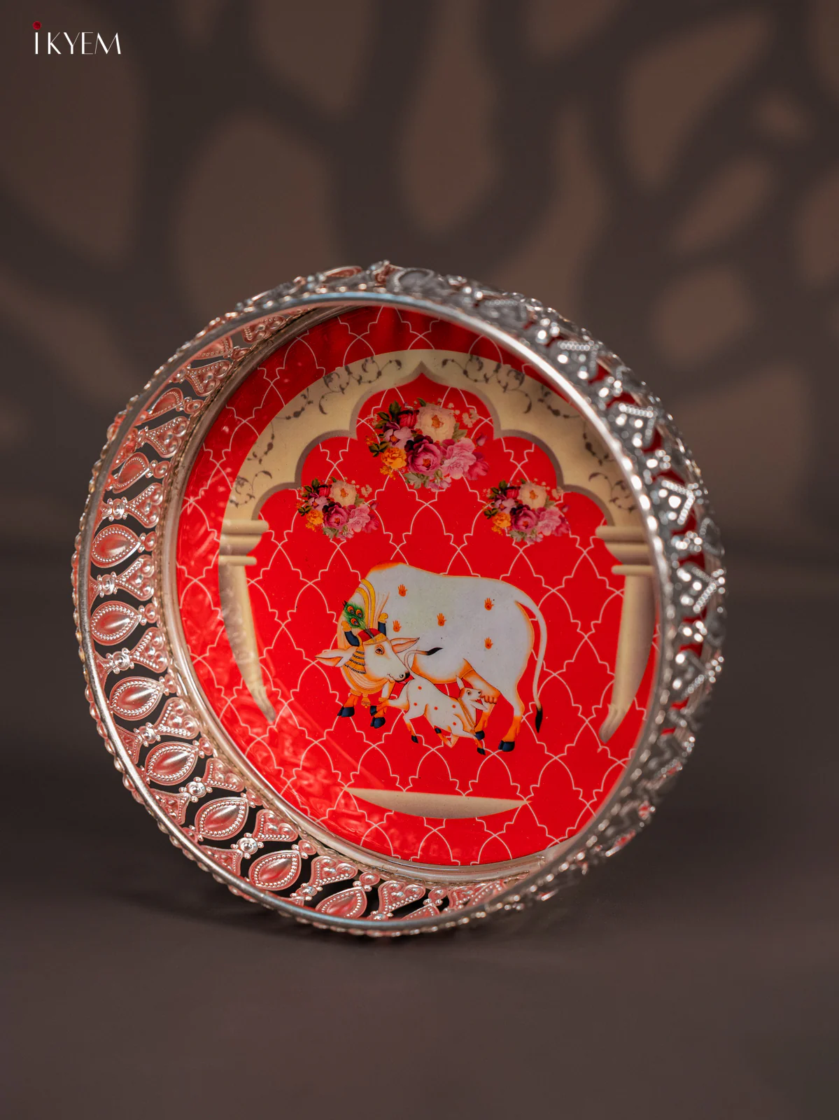 Digital Printed German Silver Tray - Cow & calf Red - 6 Inches - KI10116 - Image 4