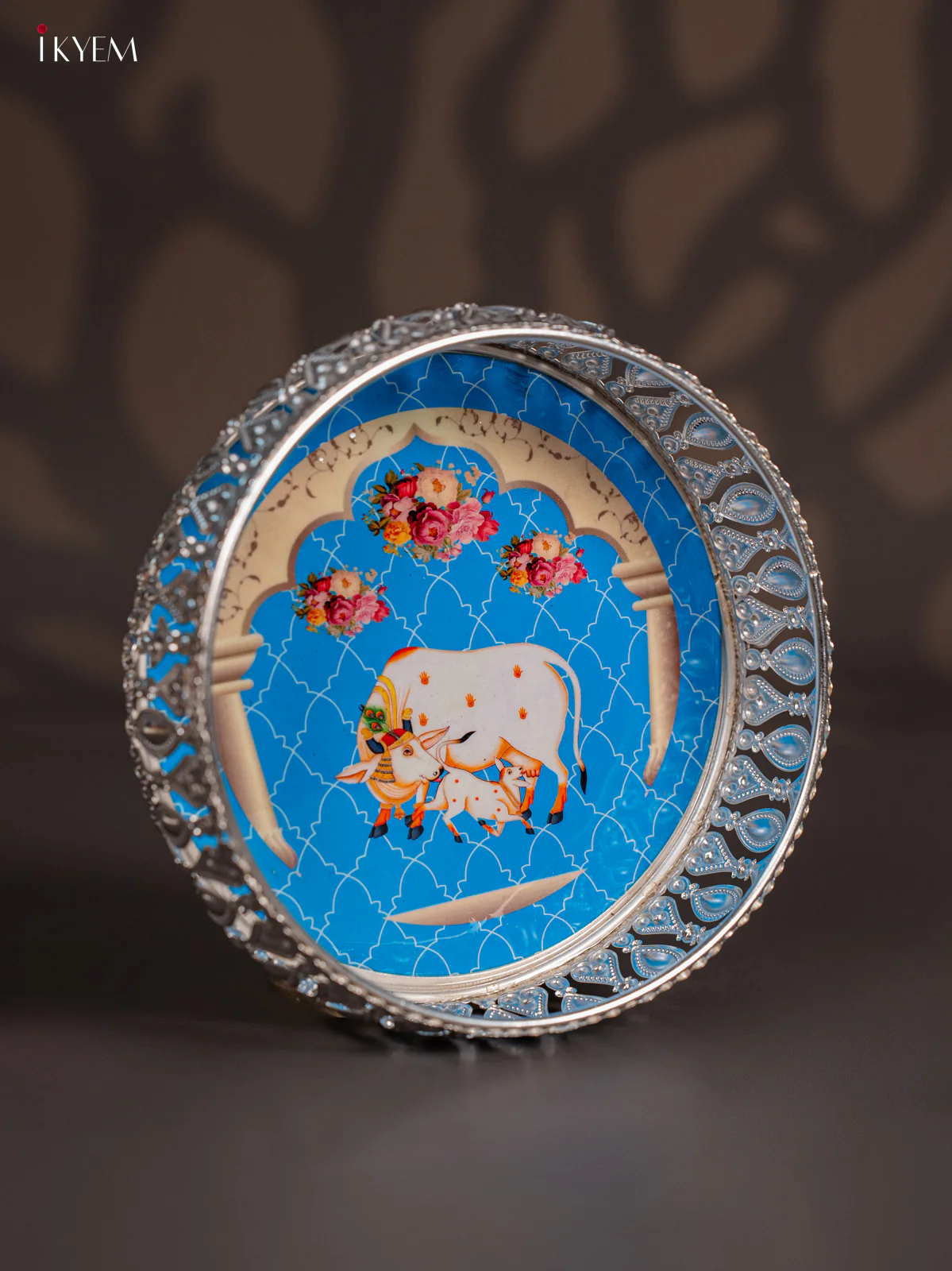 Digital Printed German Silver Tray - Cow & calf Sky Blue - 6 Inches - KI10118 - Image 2