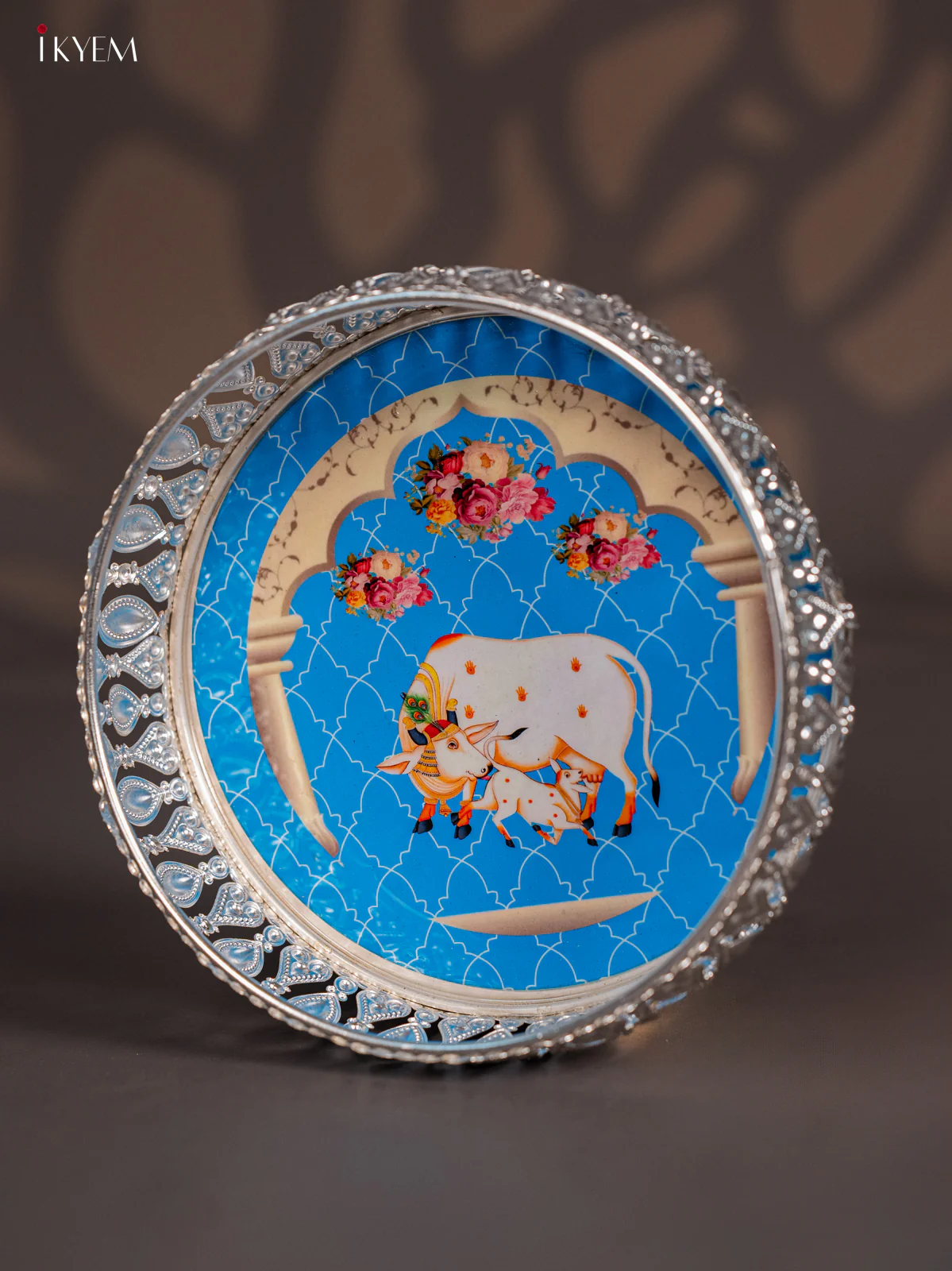 Digital Printed German Silver Tray - Cow & calf Sky Blue - 6 Inches - KI10118 - Image 4