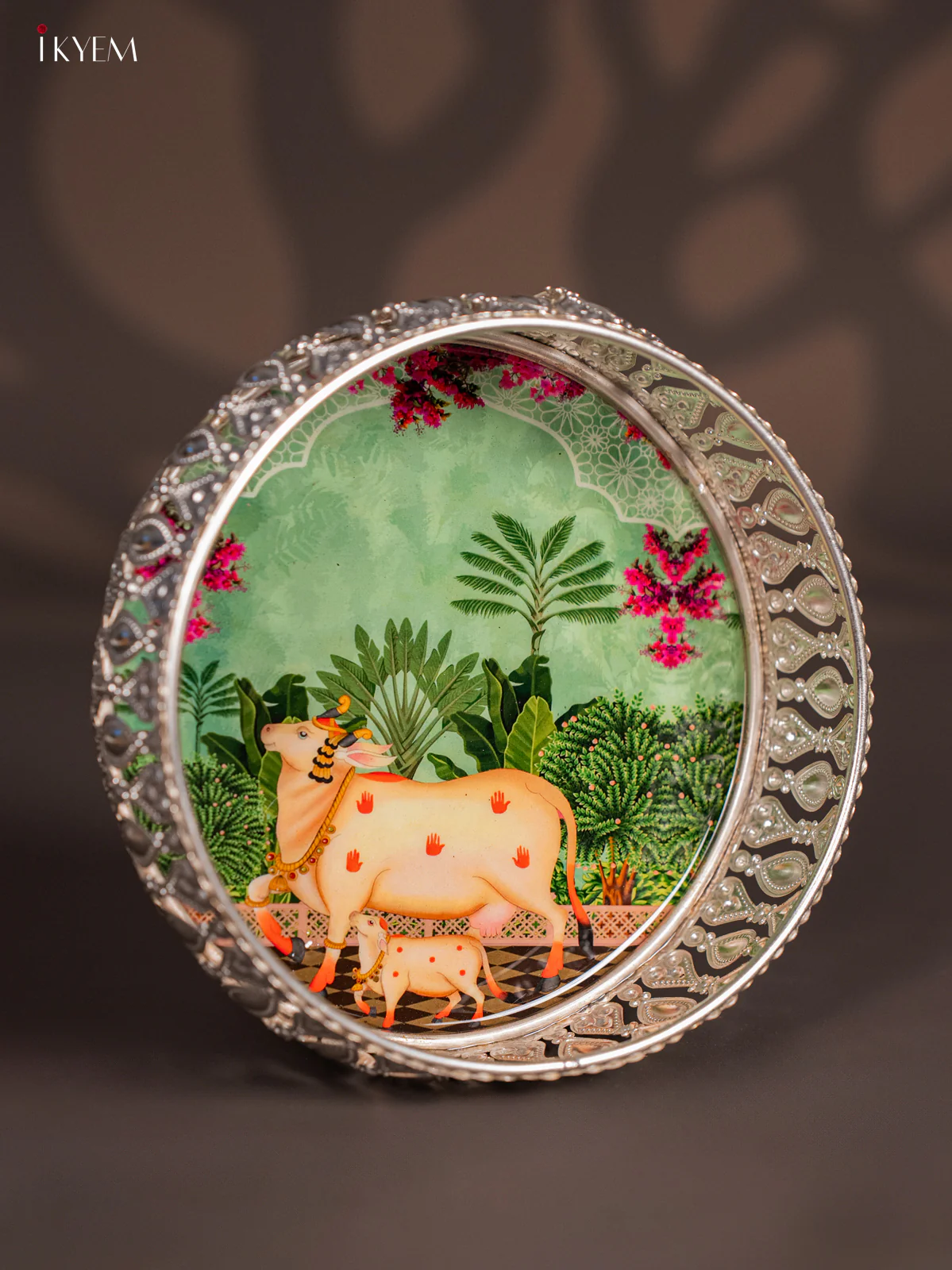 Digital Printed German Silver Tray - Cow & calf Green - 6 Inches - KI10119 - Image 2