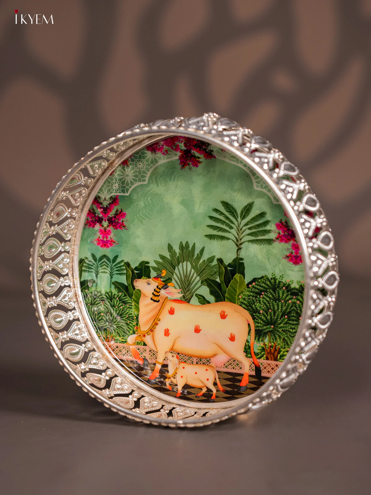 Digital Printed German Silver Tray - Cow & calf Green - 6 Inches - KI10119 - Image 4