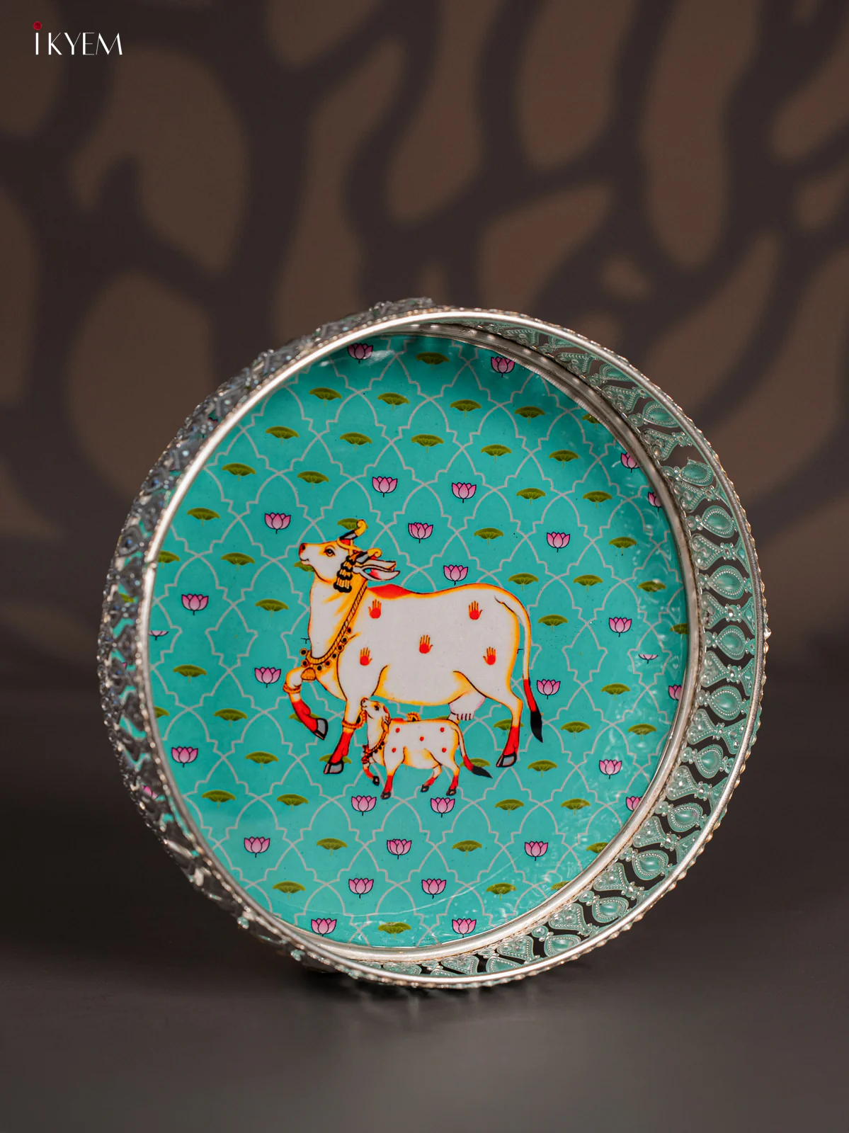 Digital Printed German Silver Tray - Cow & calf Green - 8 Inches - KI10123 - Image 2